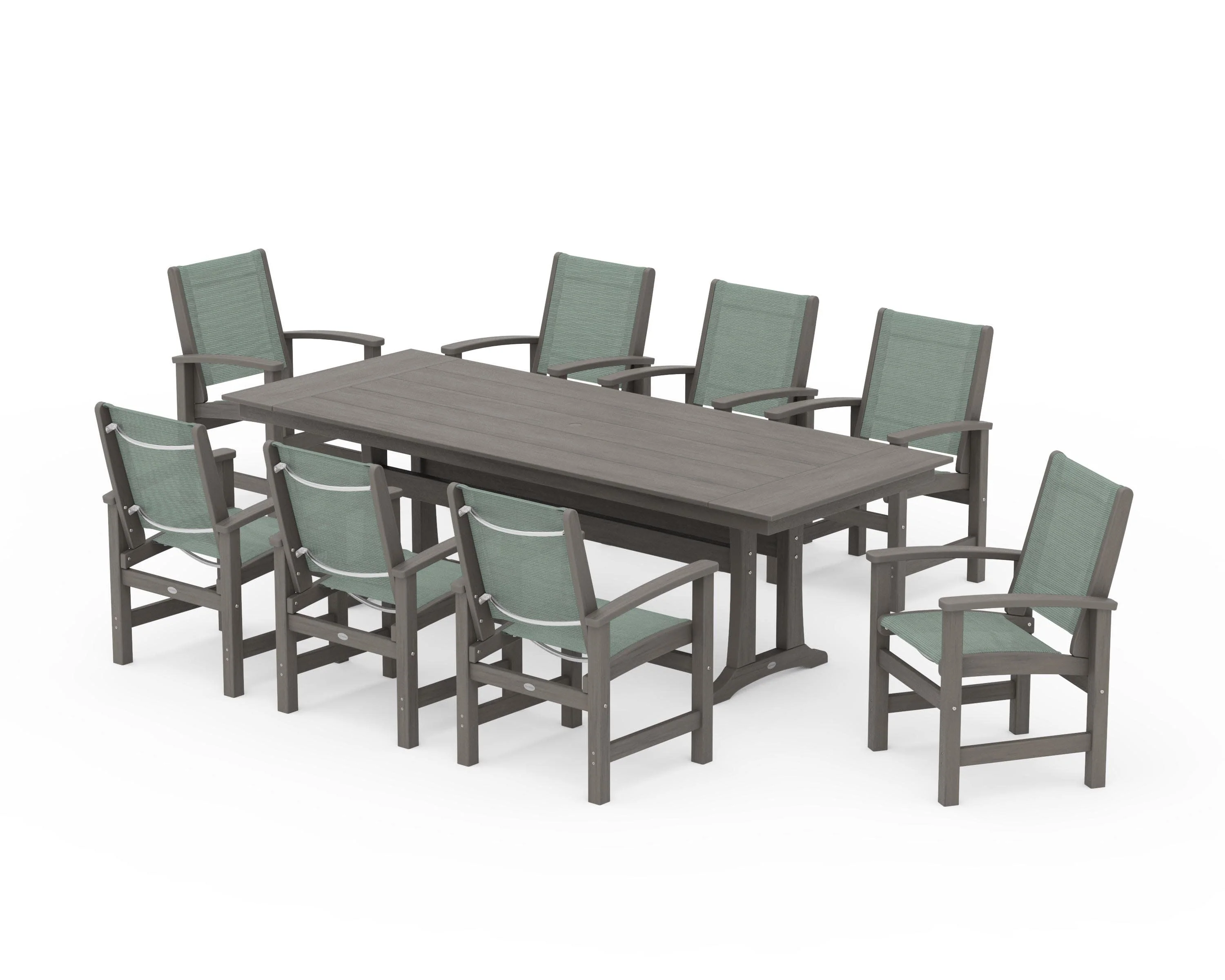 Coastal 9-Piece Farmhouse Dining Set with Trestle Legs - Image 153