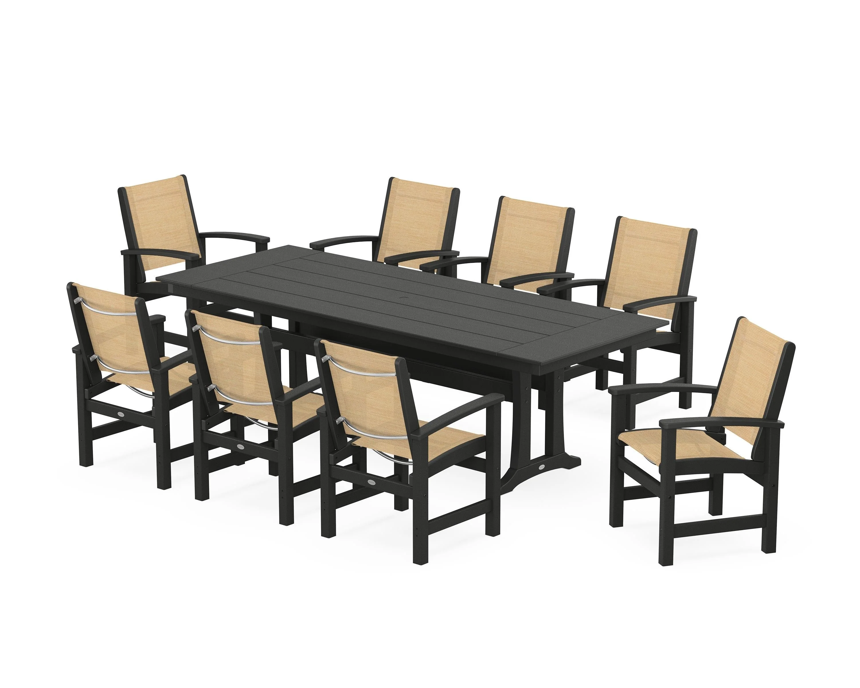 Coastal 9-Piece Farmhouse Dining Set with Trestle Legs - Image 19