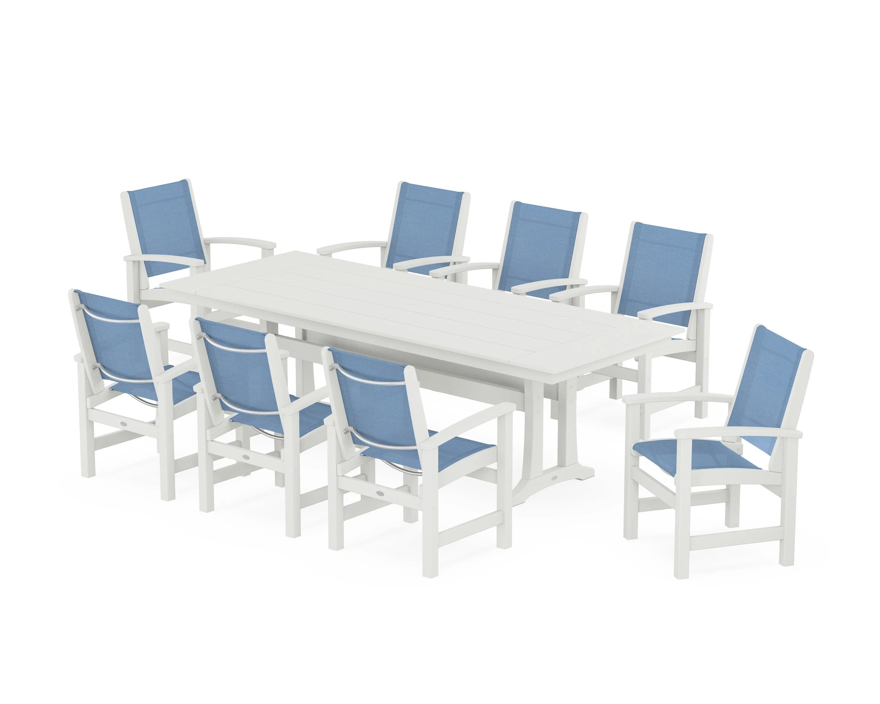 Coastal 9-Piece Farmhouse Dining Set with Trestle Legs - Image 25