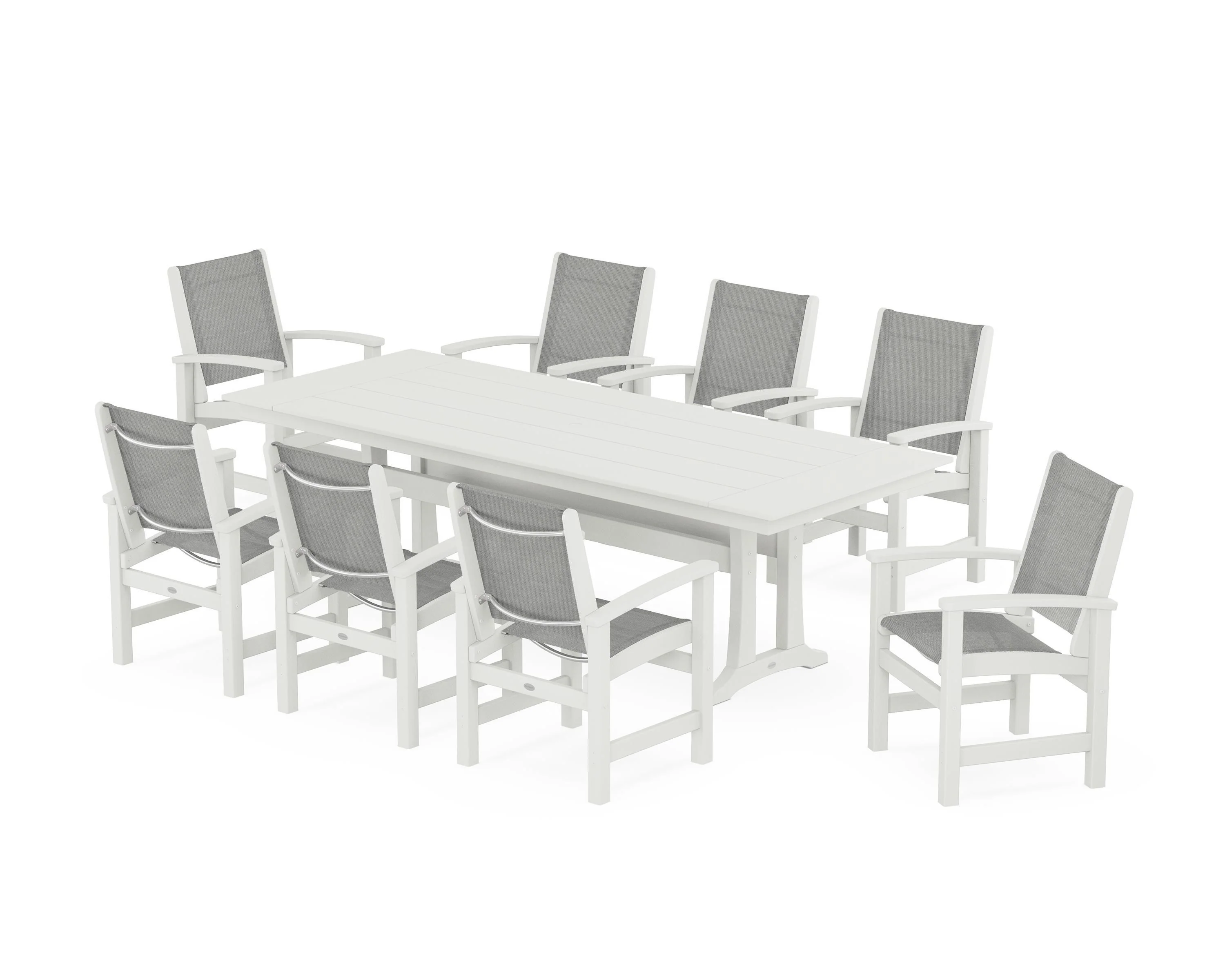 Coastal 9-Piece Farmhouse Dining Set with Trestle Legs - Image 26