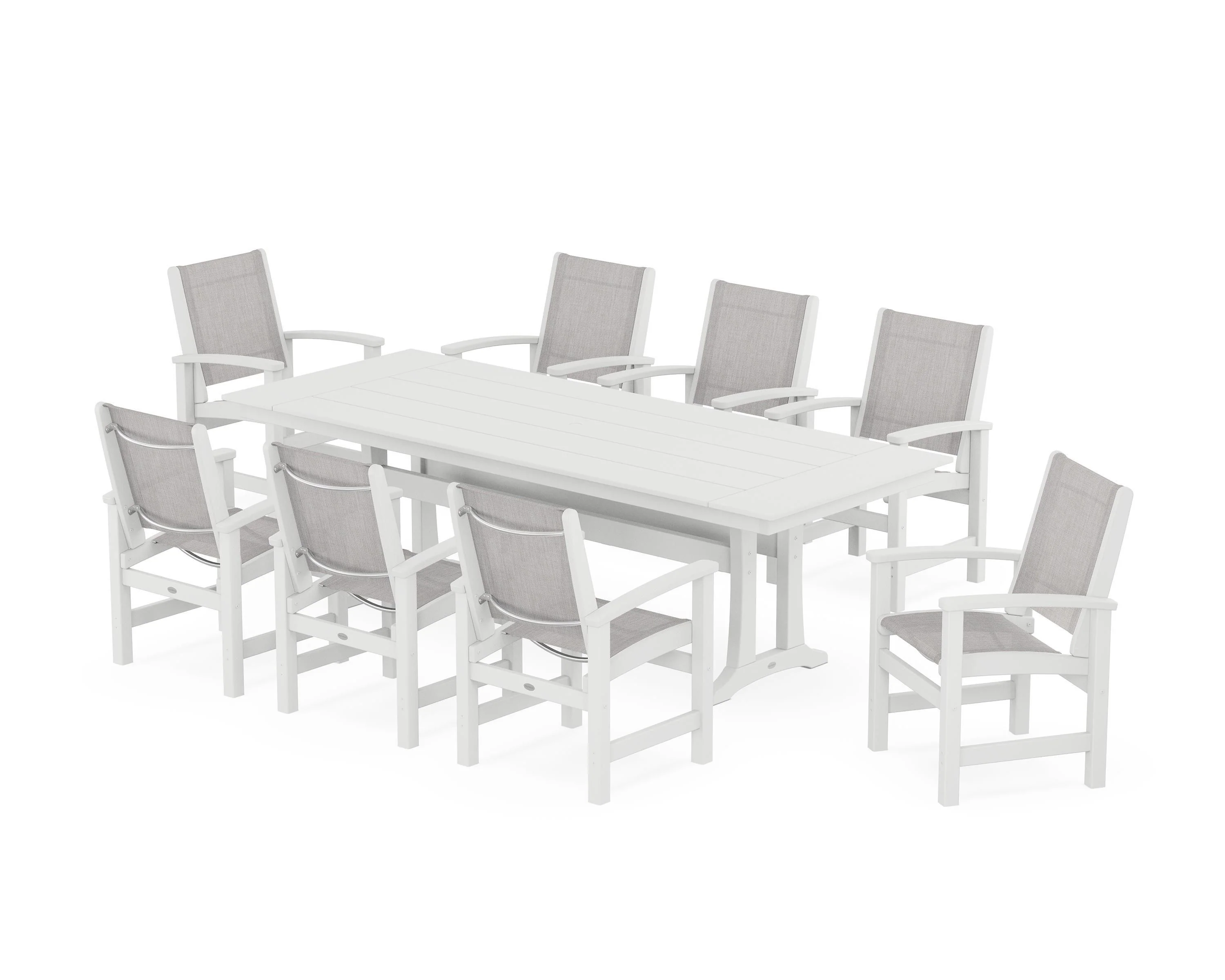 Coastal 9-Piece Farmhouse Dining Set with Trestle Legs - Image 27