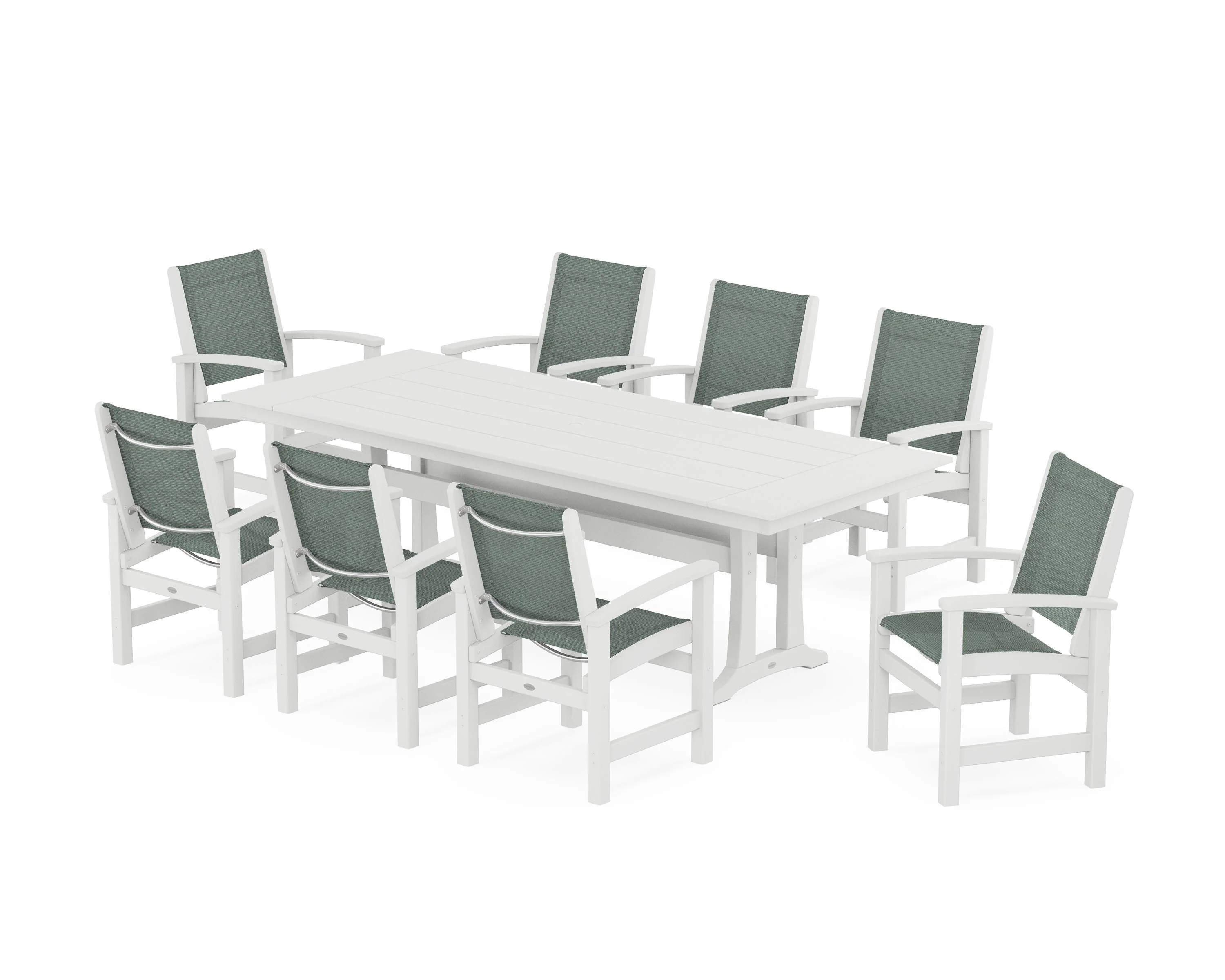 Coastal 9-Piece Farmhouse Dining Set with Trestle Legs - Image 30