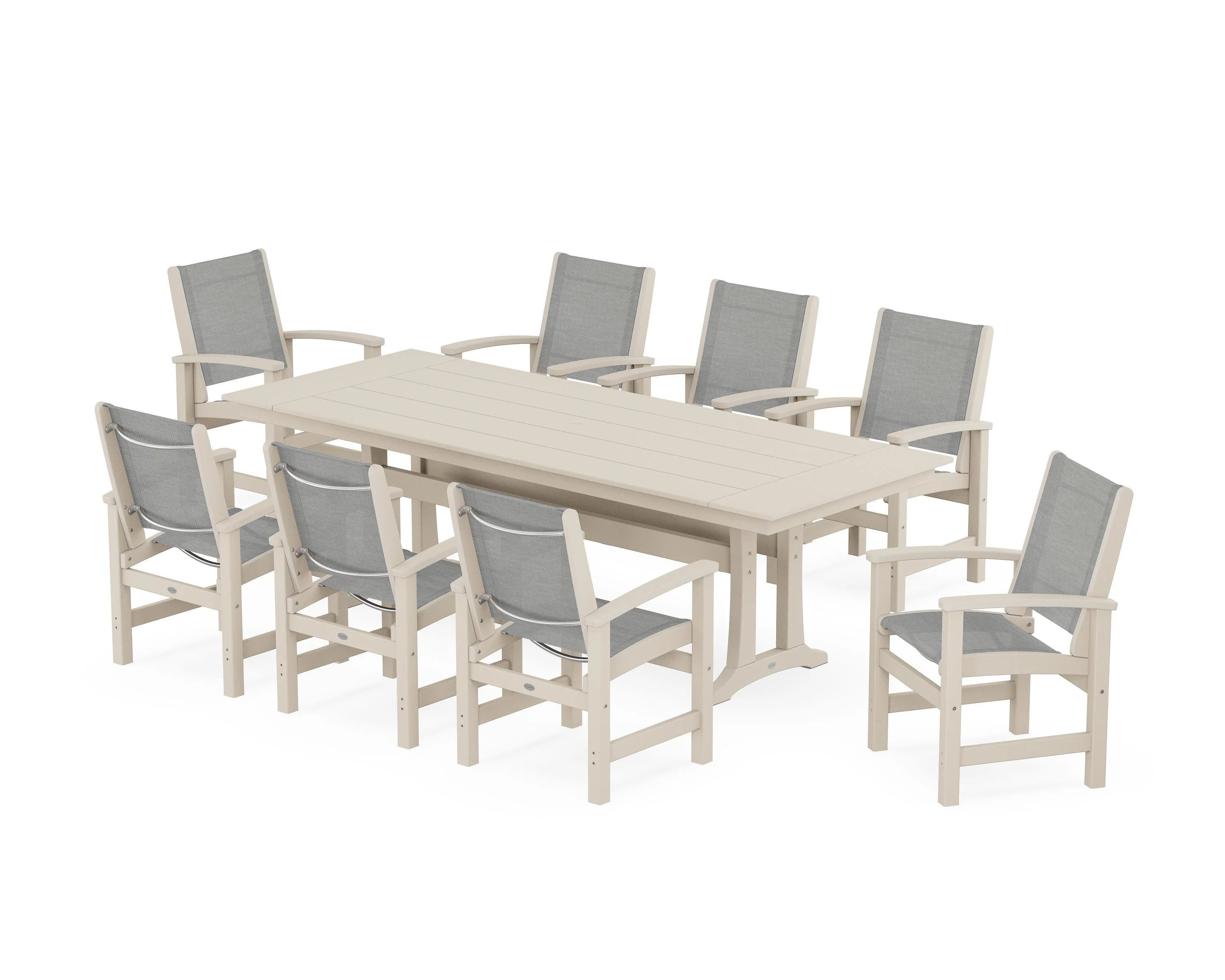 Coastal 9-Piece Farmhouse Dining Set with Trestle Legs - Image 31