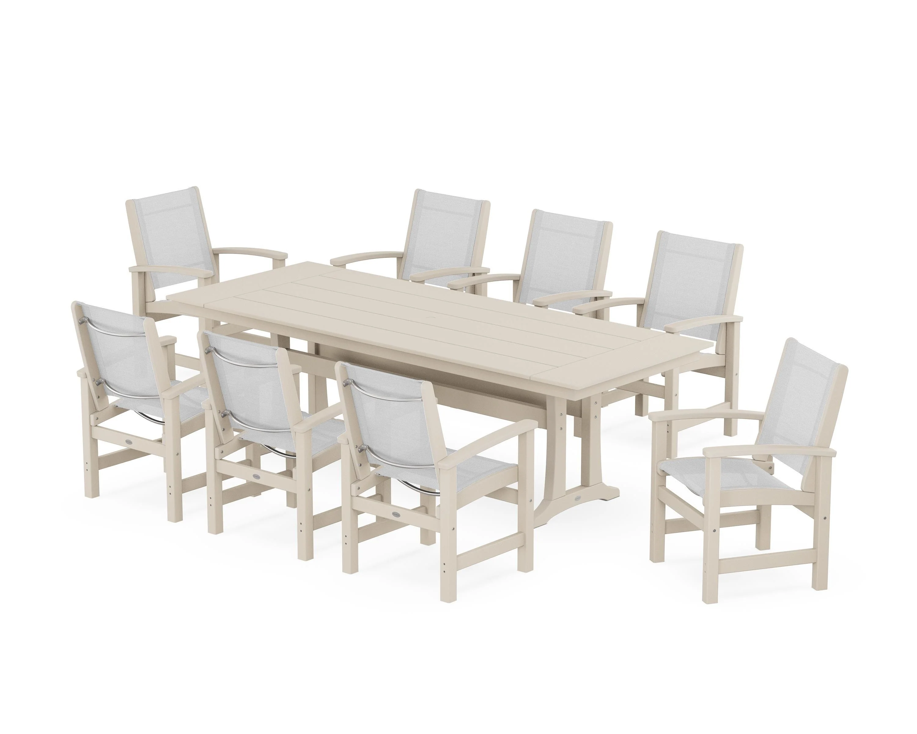 Coastal 9-Piece Farmhouse Dining Set with Trestle Legs - Image 32