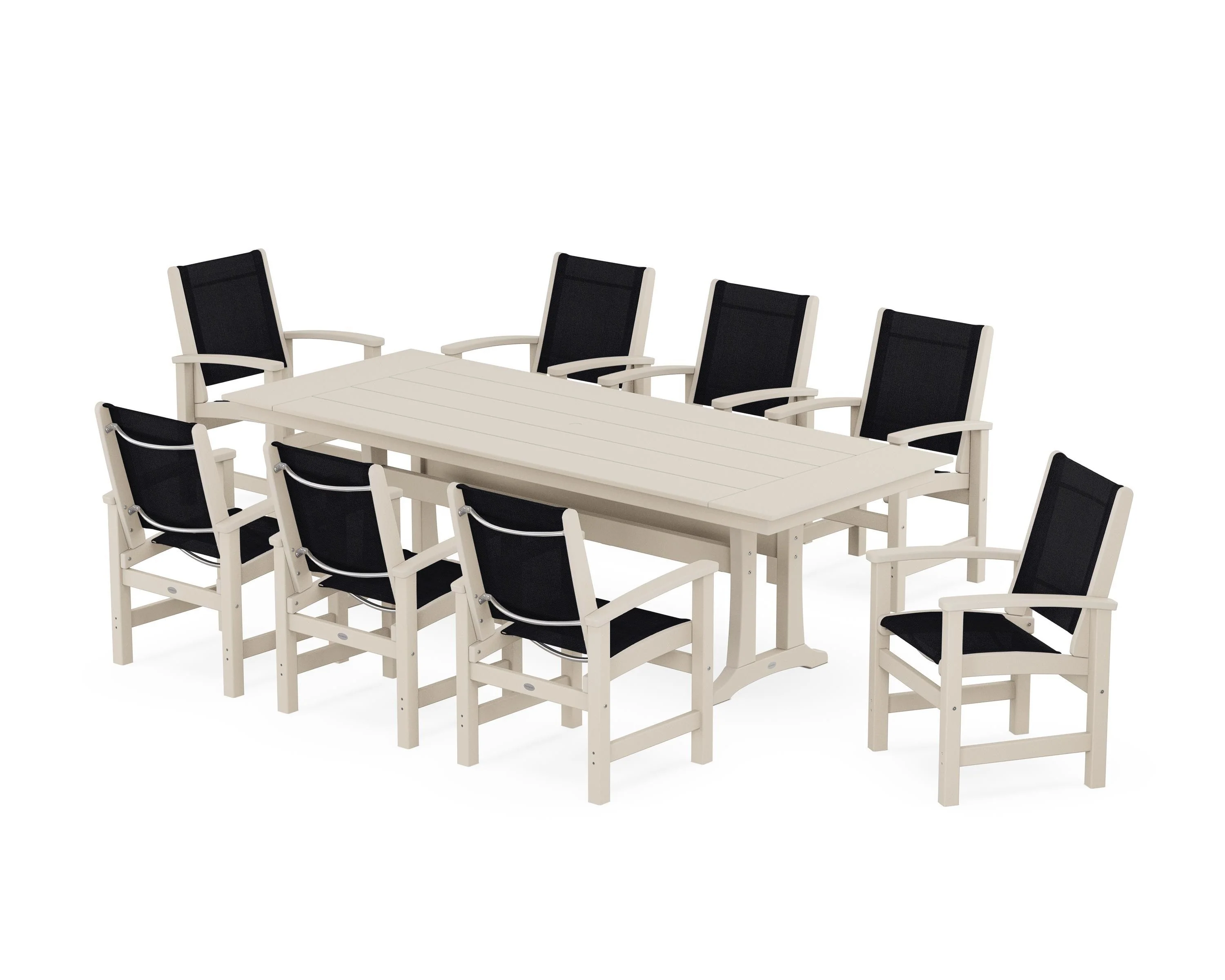 Coastal 9-Piece Farmhouse Dining Set with Trestle Legs - Image 36