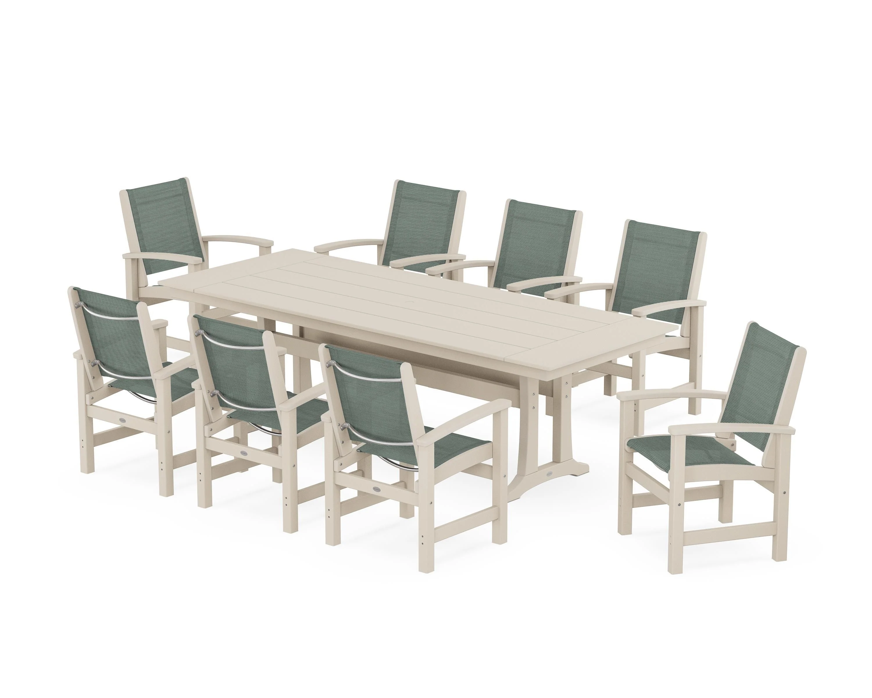 Coastal 9-Piece Farmhouse Dining Set with Trestle Legs - Image 37
