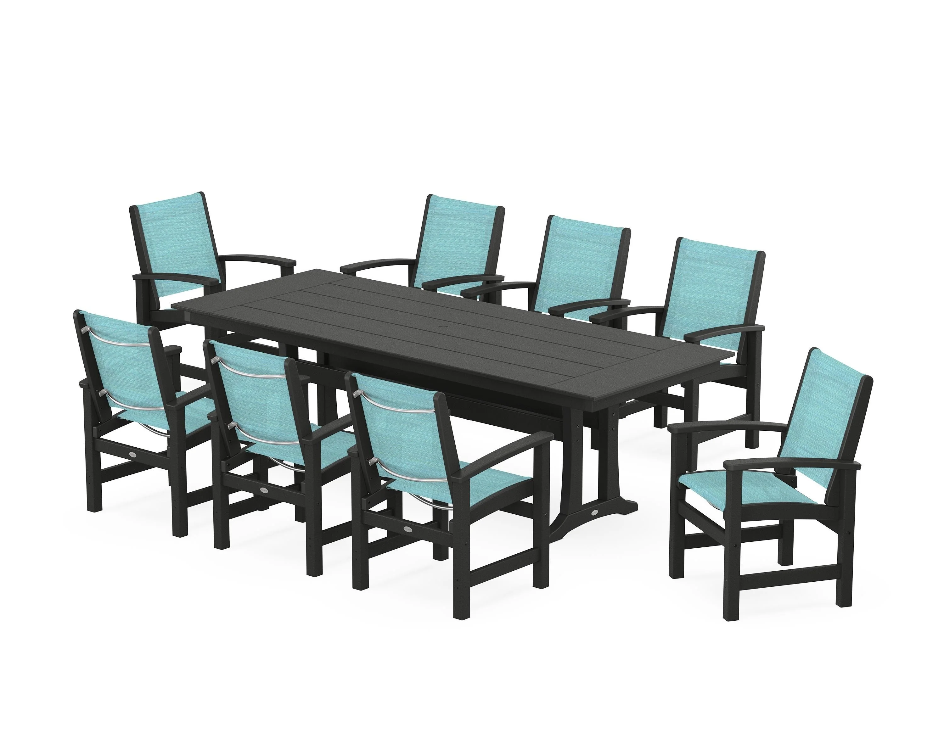 Coastal 9-Piece Farmhouse Dining Set with Trestle Legs - Image 40