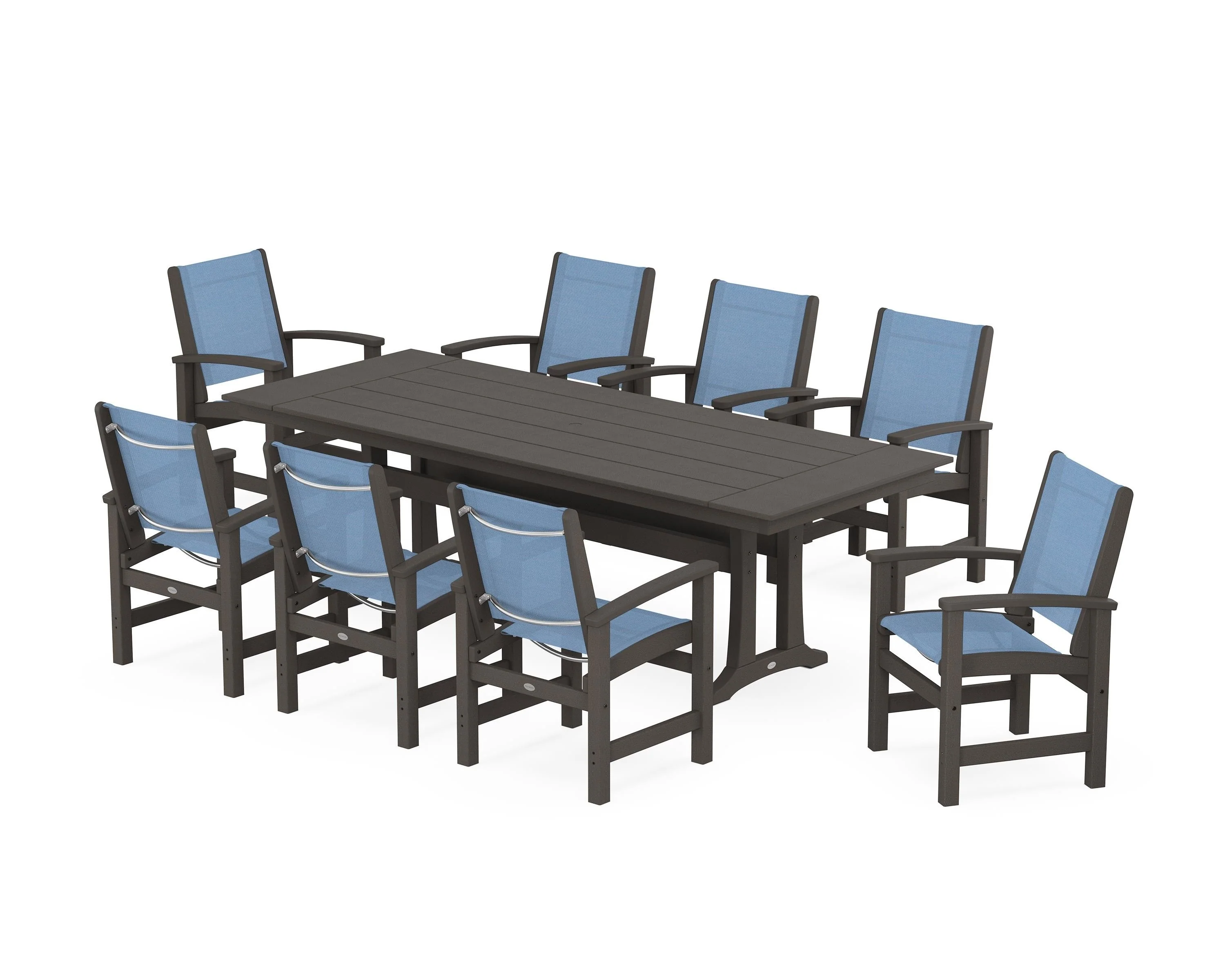 Coastal 9-Piece Farmhouse Dining Set with Trestle Legs - Image 42