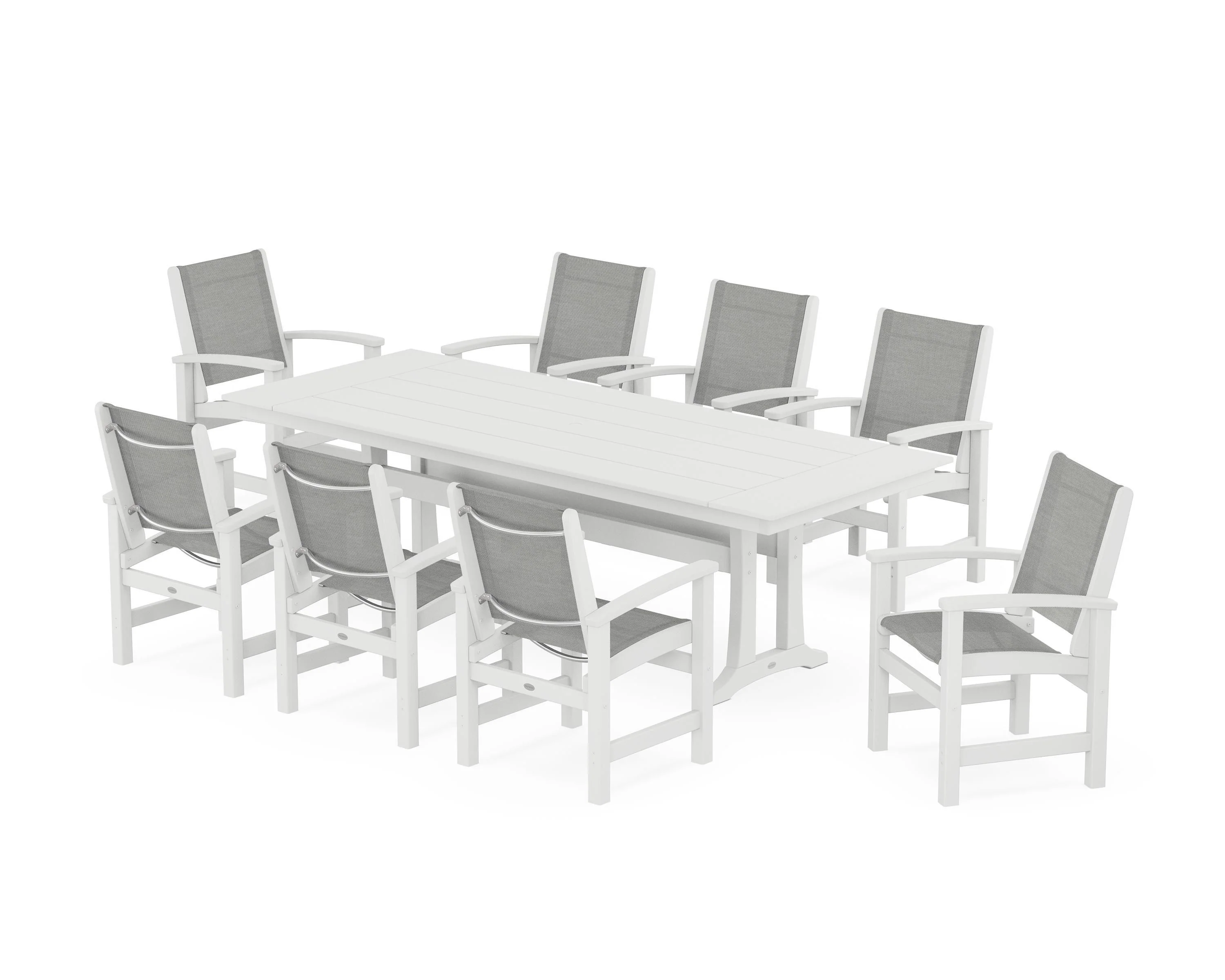 Coastal 9-Piece Farmhouse Dining Set with Trestle Legs - Image 45