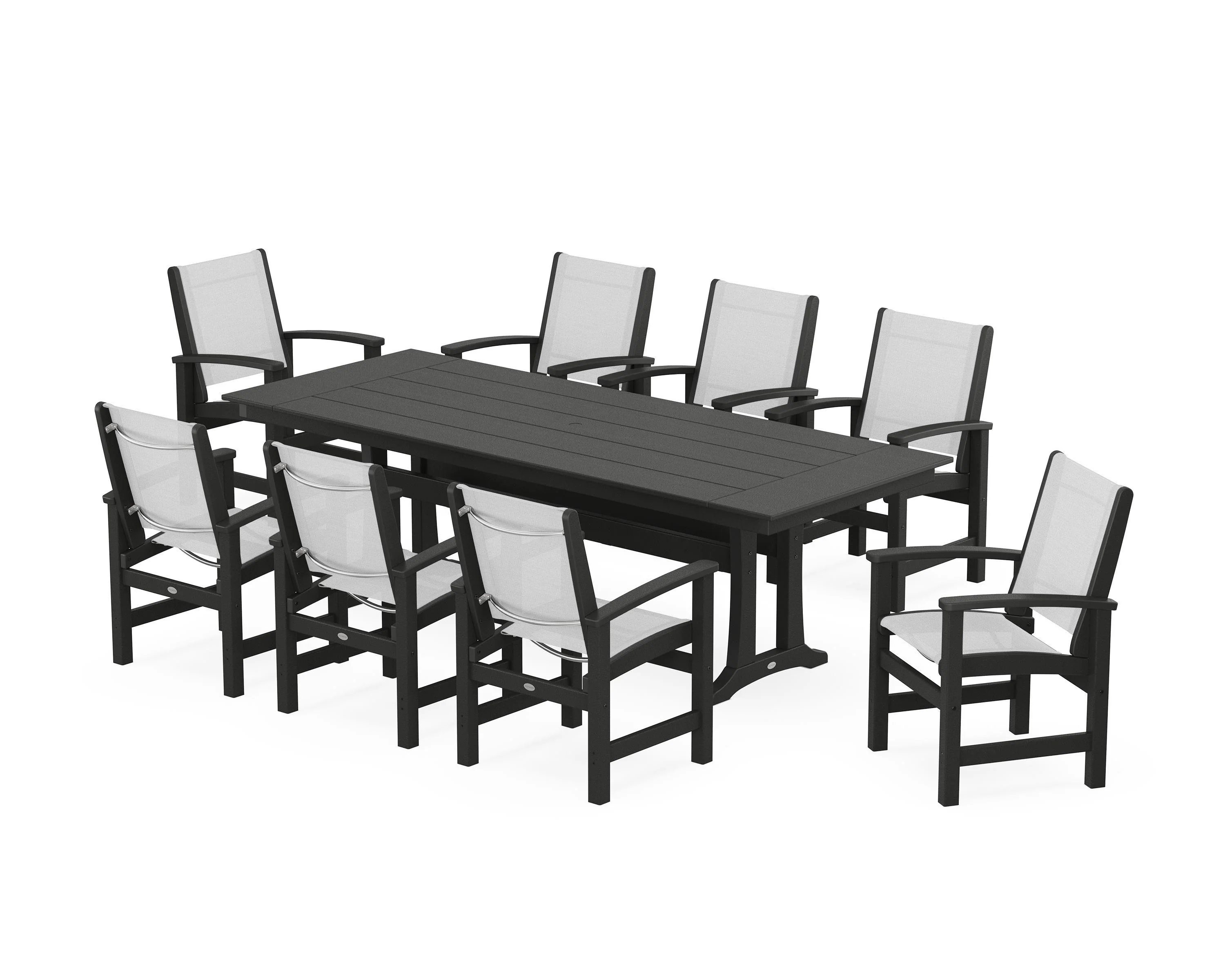 Coastal 9-Piece Farmhouse Dining Set with Trestle Legs - Image 46