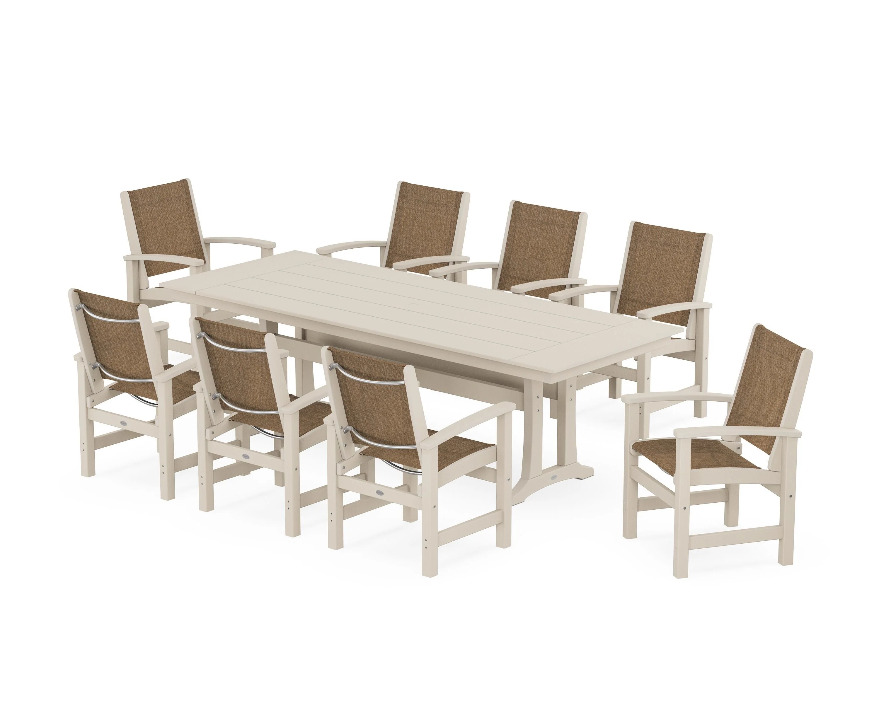 Coastal 9-Piece Farmhouse Dining Set with Trestle Legs - Image 48