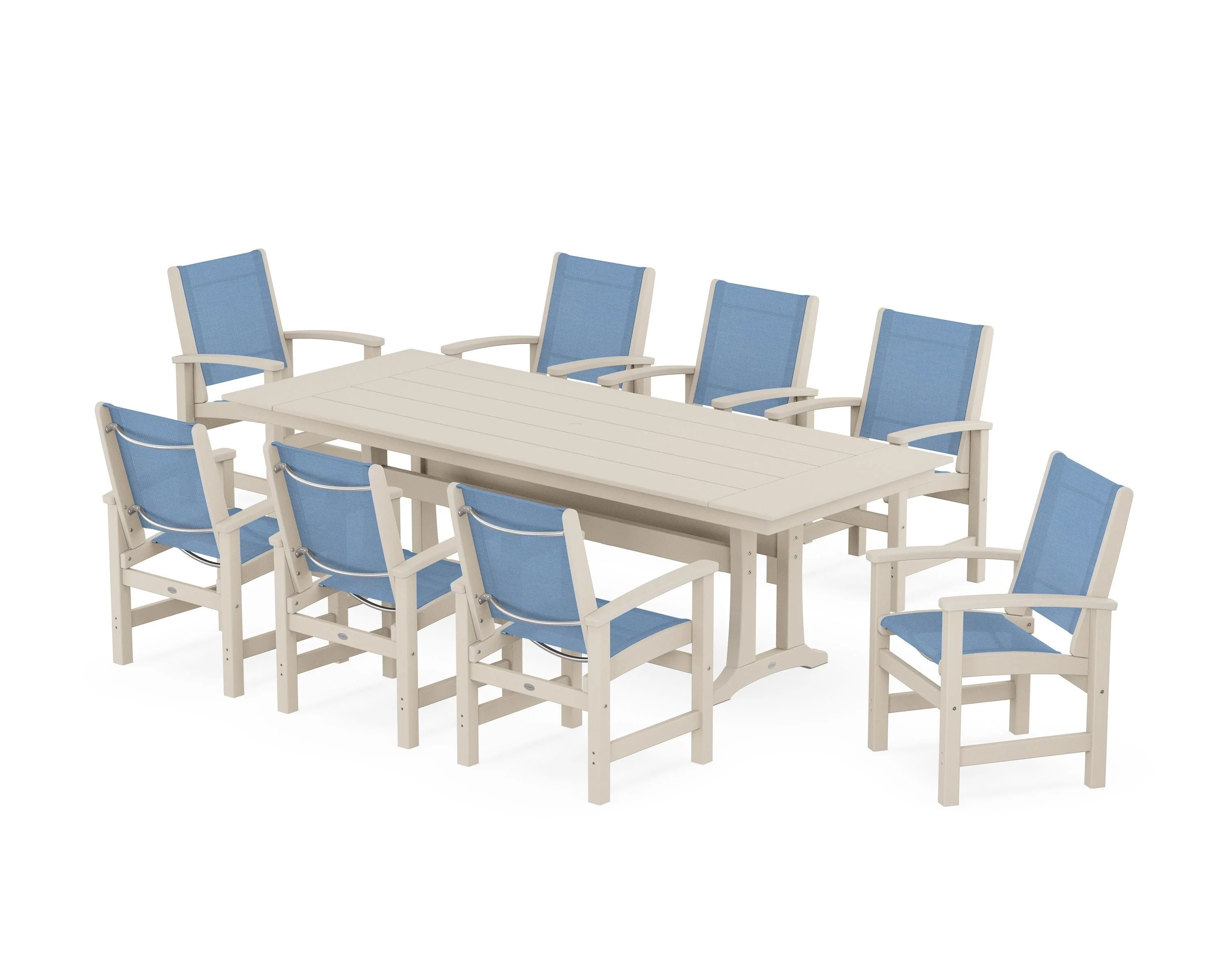 Coastal 9-Piece Farmhouse Dining Set with Trestle Legs - Image 49
