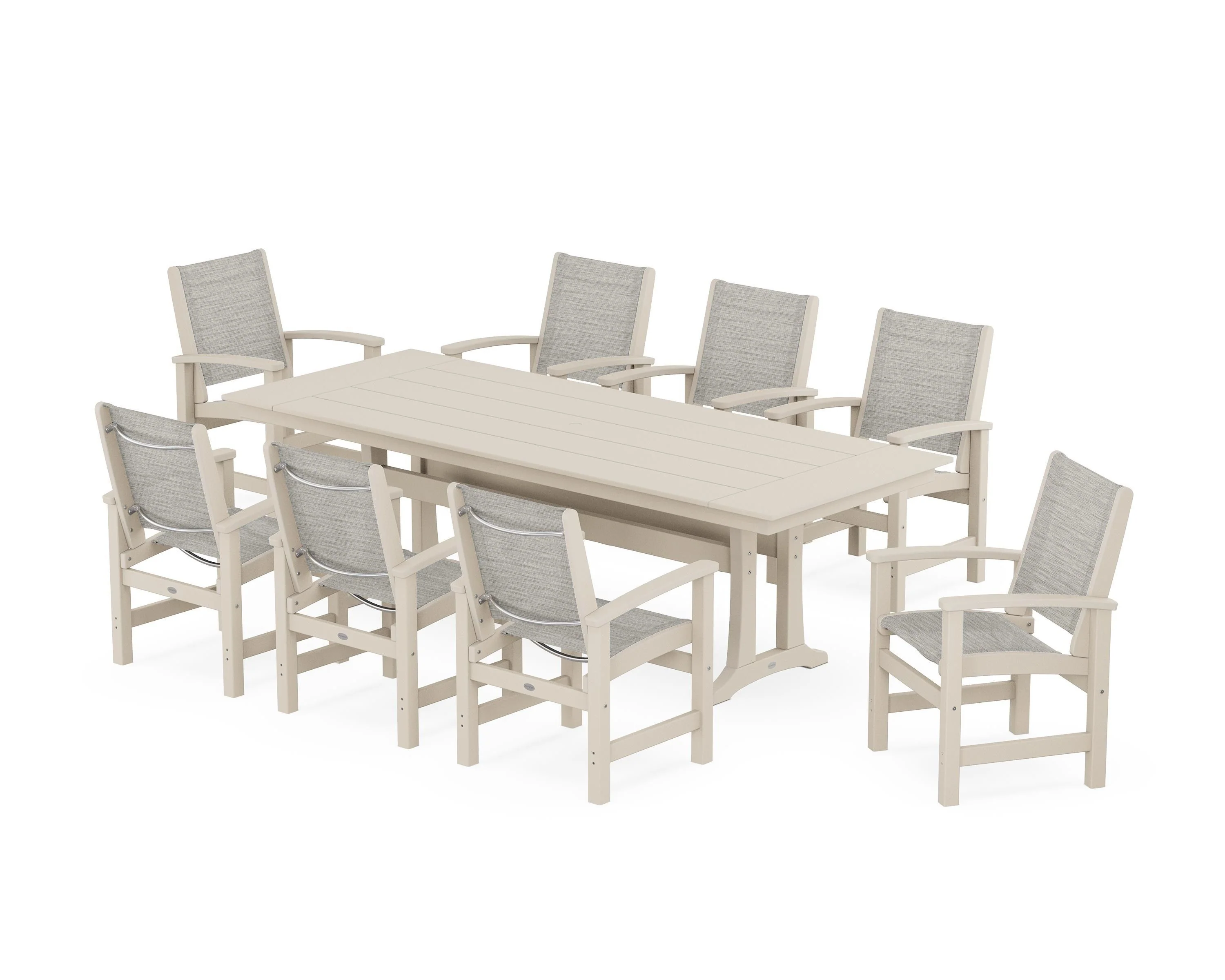Coastal 9-Piece Farmhouse Dining Set with Trestle Legs - Image 50
