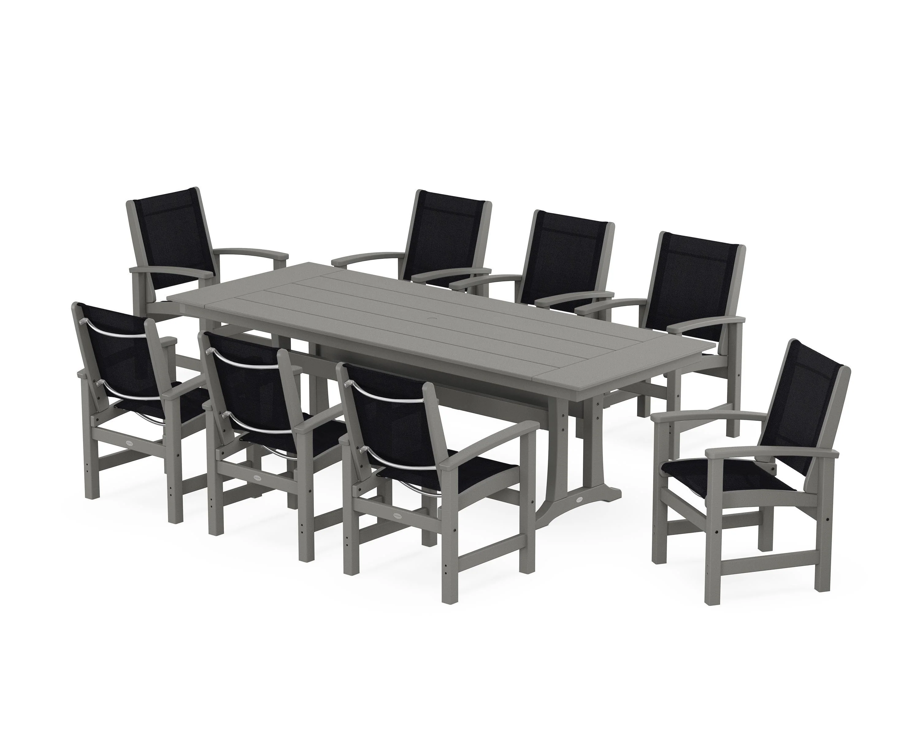 Coastal 9-Piece Farmhouse Dining Set with Trestle Legs - Image 51