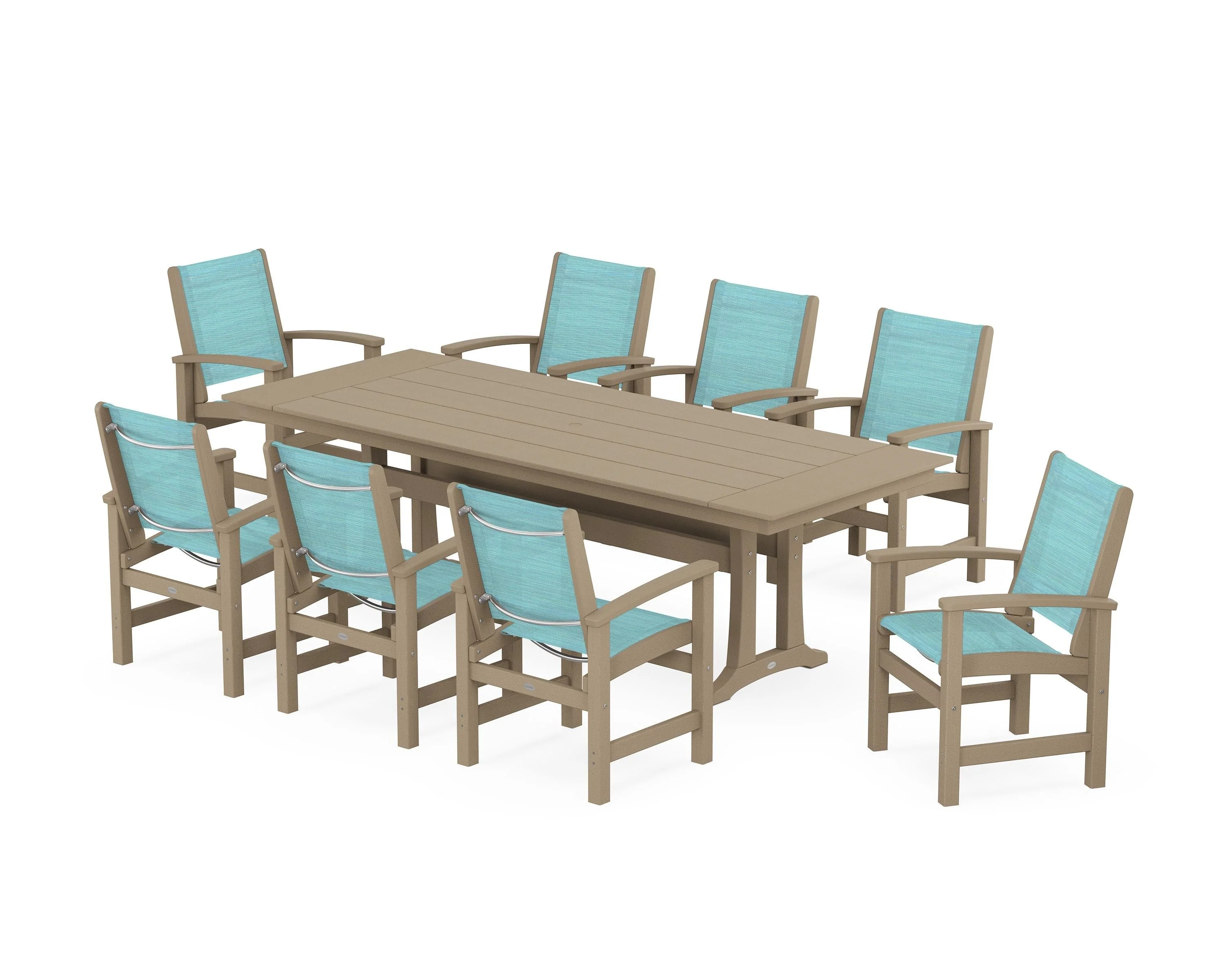 Coastal 9-Piece Farmhouse Dining Set with Trestle Legs - Image 53
