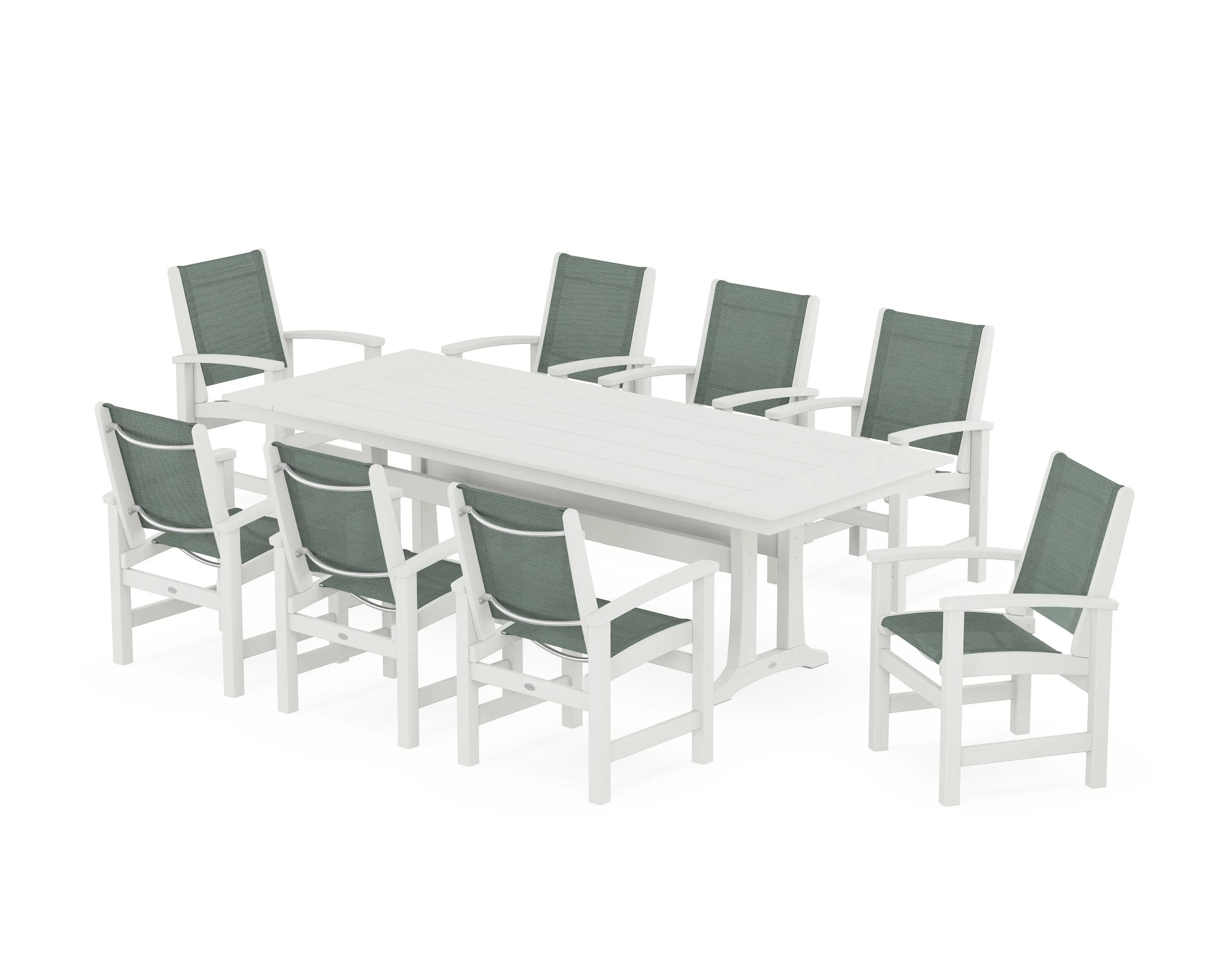 Coastal 9-Piece Farmhouse Dining Set with Trestle Legs - Image 54