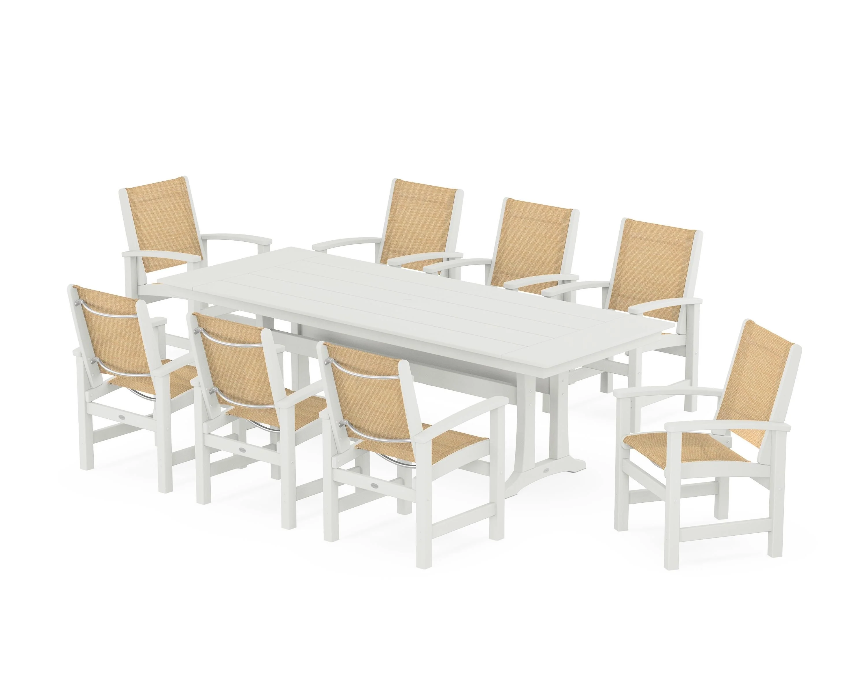 Coastal 9-Piece Farmhouse Dining Set with Trestle Legs - Image 55