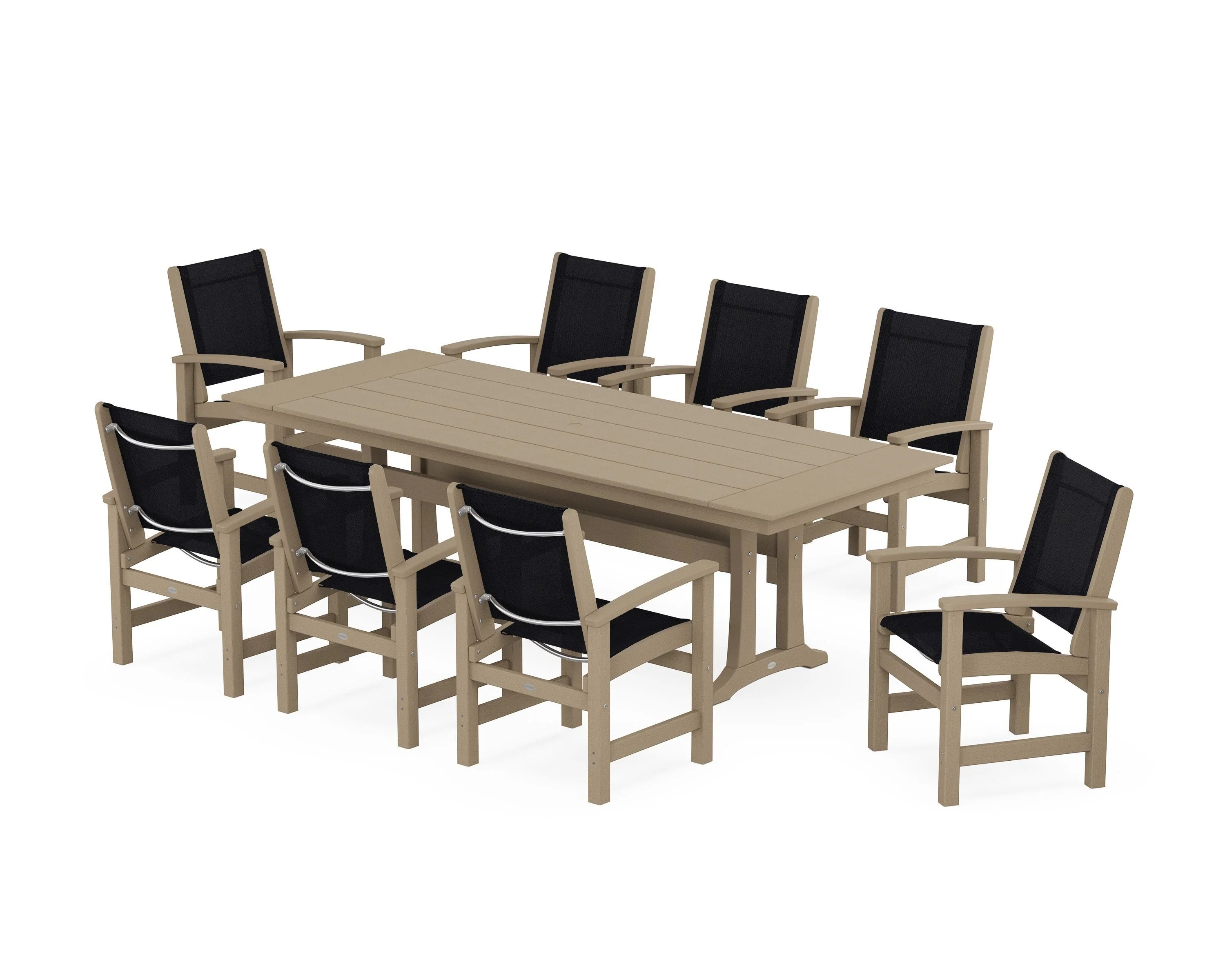 Coastal 9-Piece Farmhouse Dining Set with Trestle Legs - Image 56