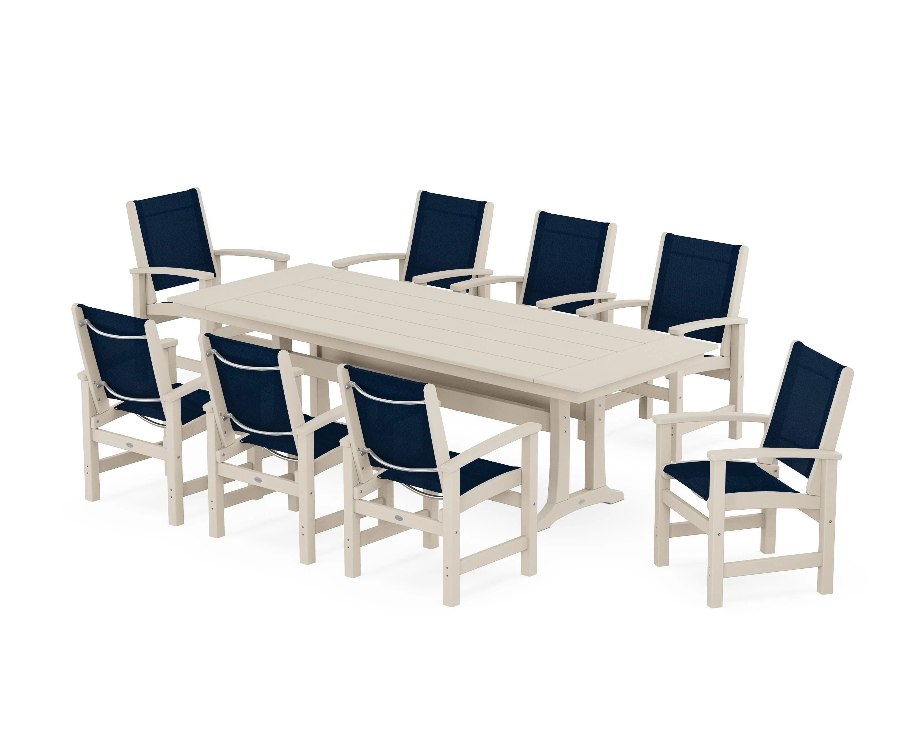 Coastal 9-Piece Farmhouse Dining Set with Trestle Legs - Image 57