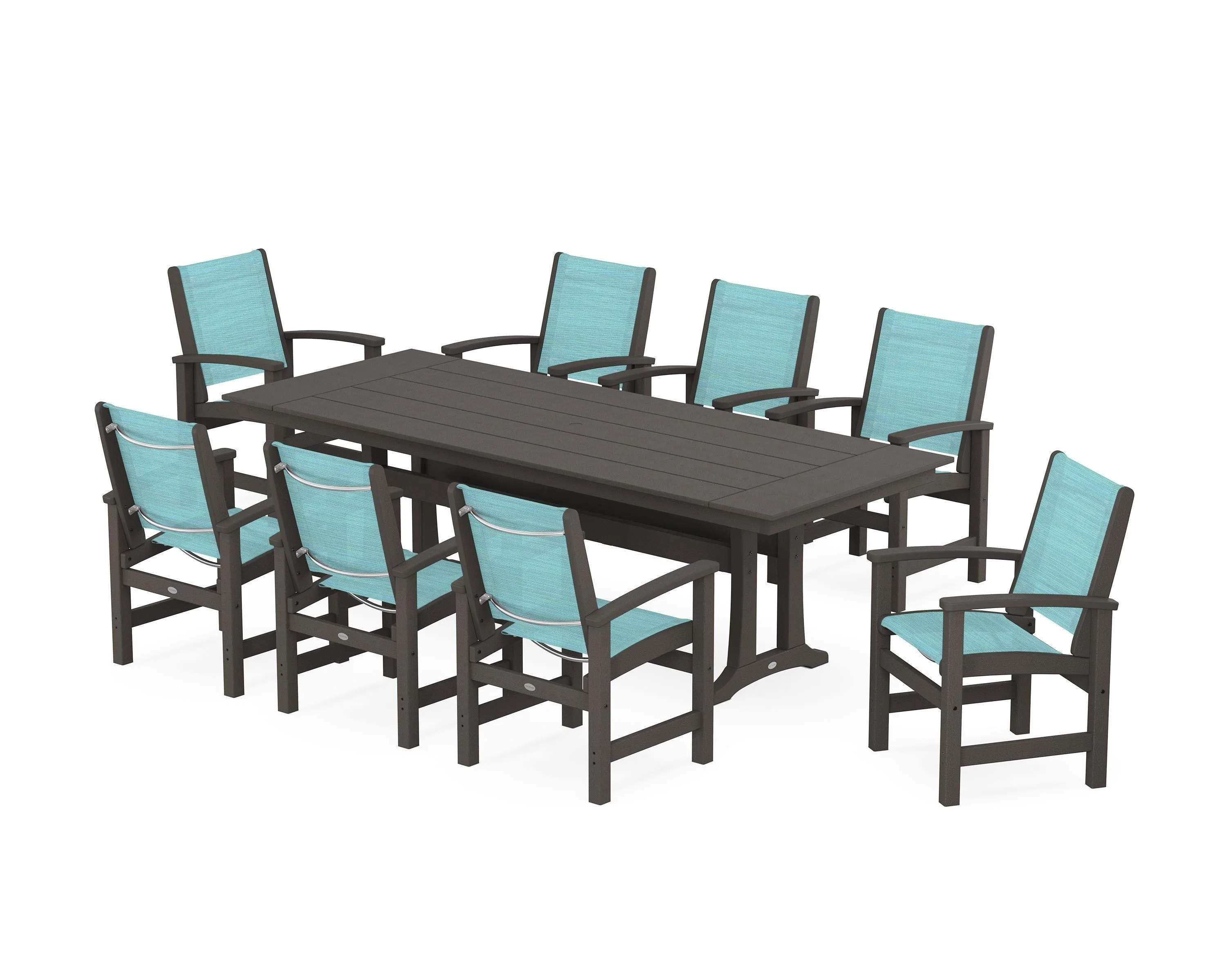 Coastal 9-Piece Farmhouse Dining Set with Trestle Legs - Image 58