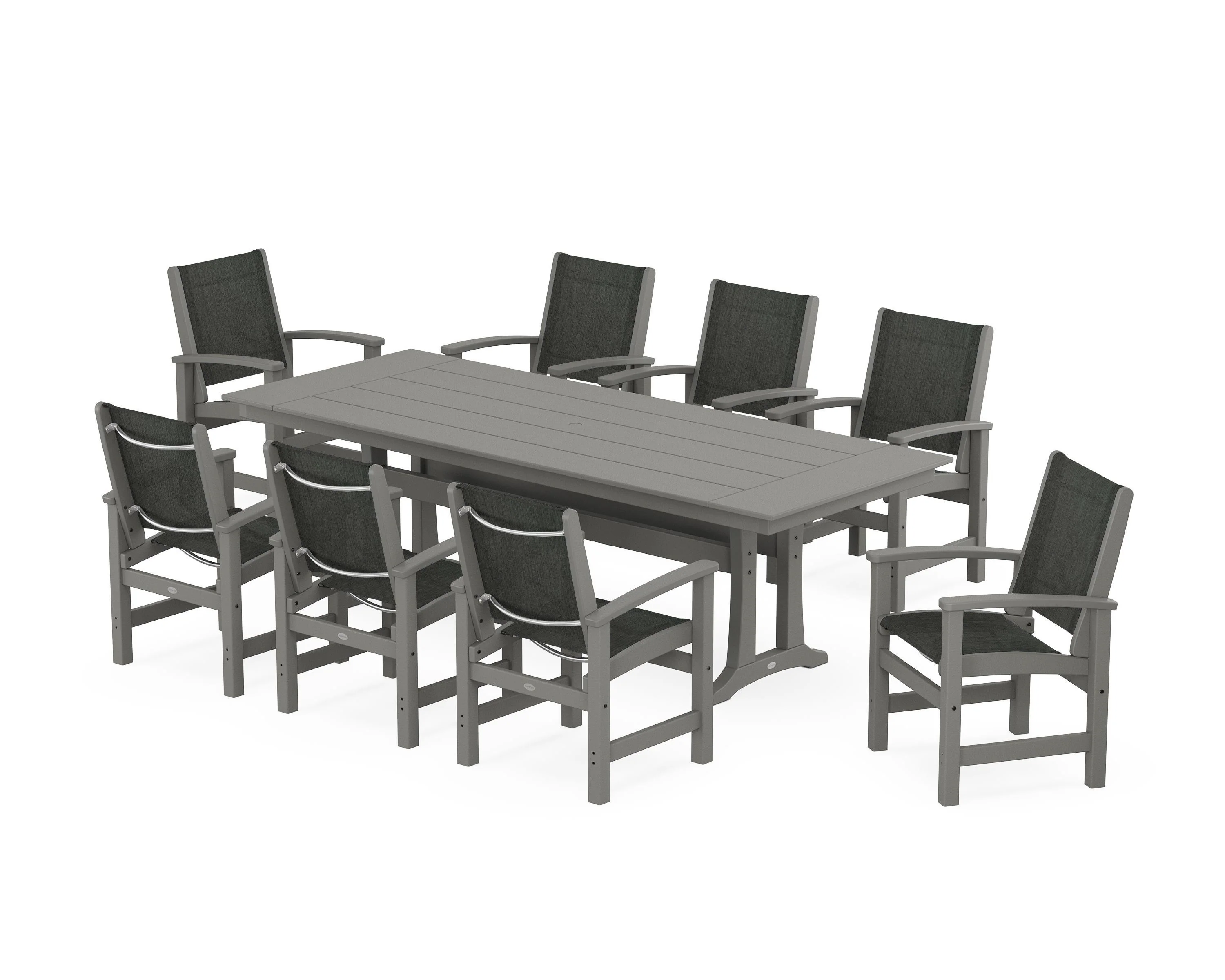 Coastal 9-Piece Farmhouse Dining Set with Trestle Legs - Image 61