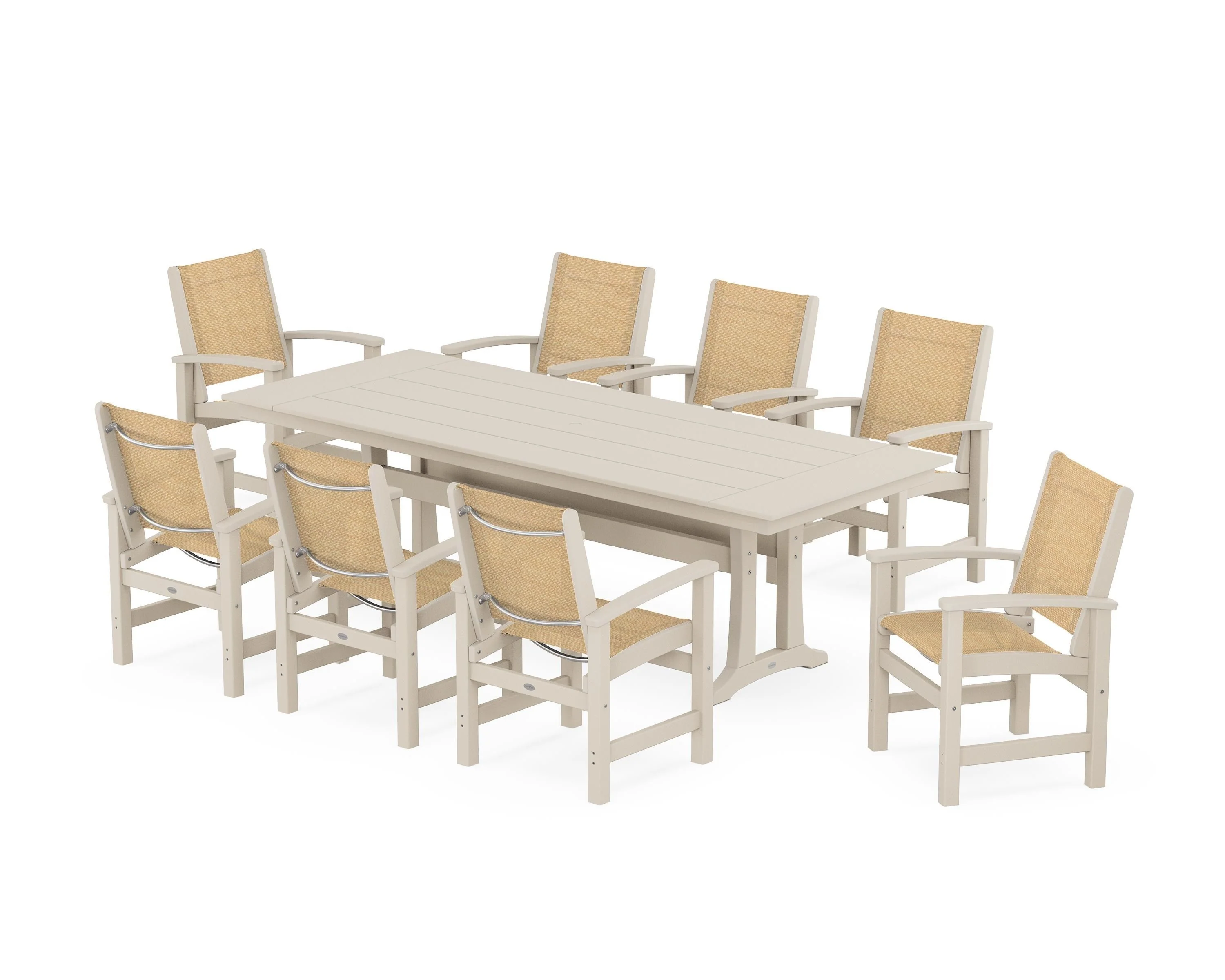 Coastal 9-Piece Farmhouse Dining Set with Trestle Legs - Image 64