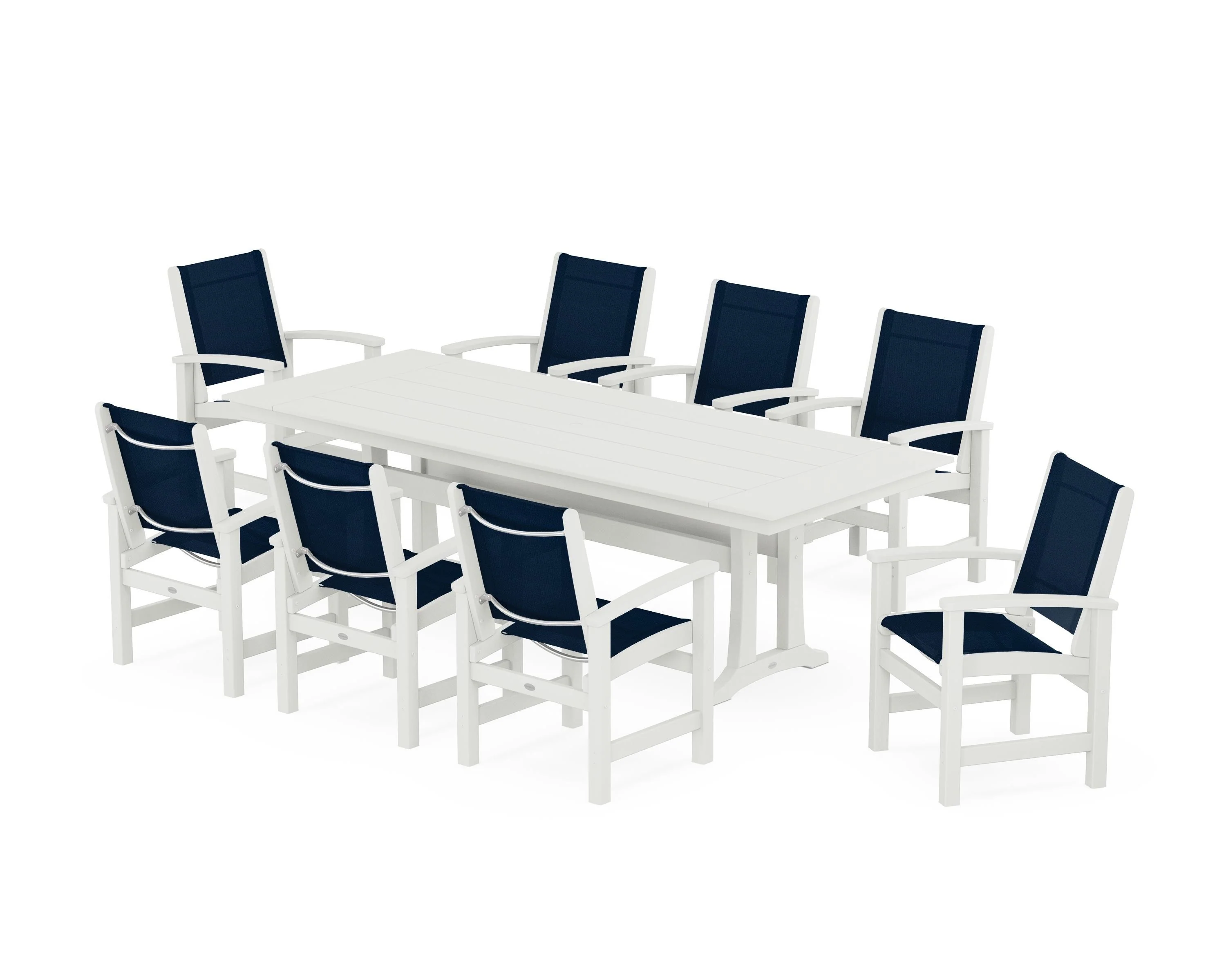 Coastal 9-Piece Farmhouse Dining Set with Trestle Legs - Image 65