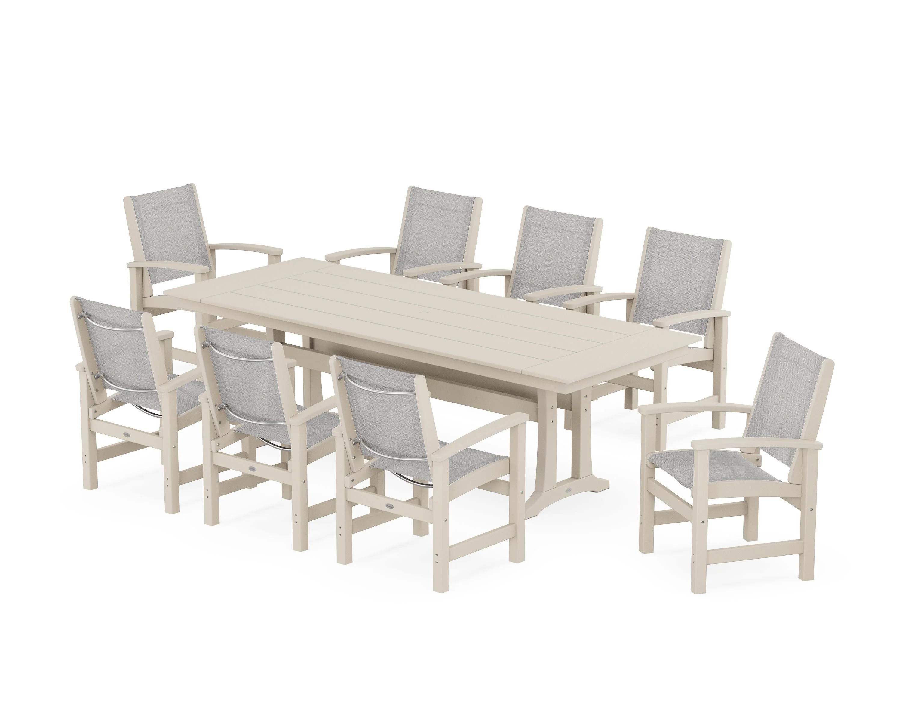 Coastal 9-Piece Farmhouse Dining Set with Trestle Legs - Image 67