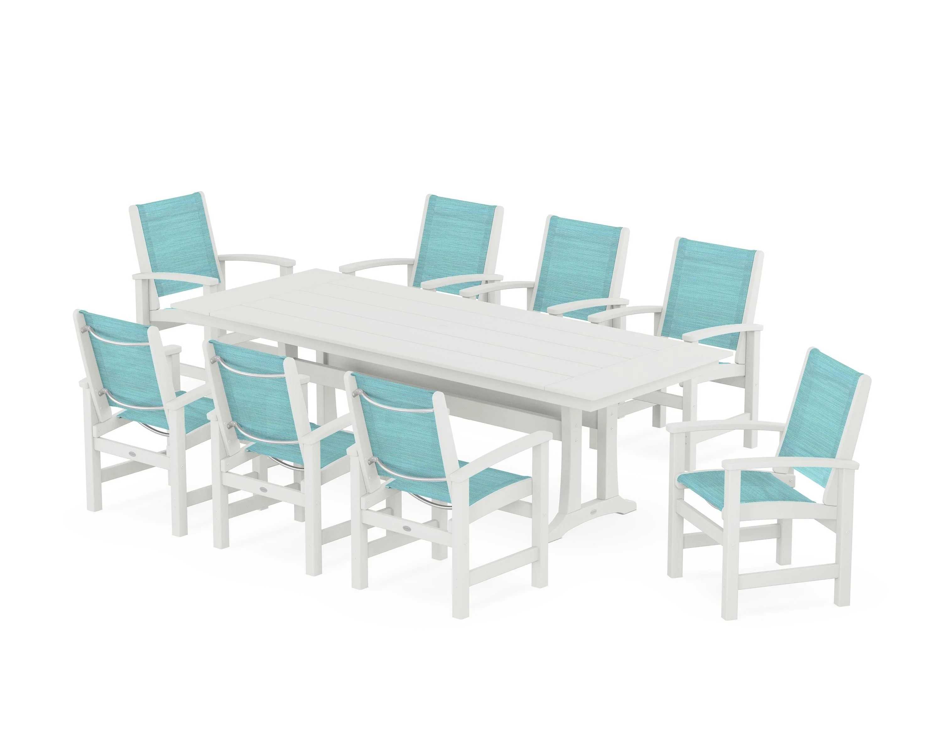 Coastal 9-Piece Farmhouse Dining Set with Trestle Legs - Image 72