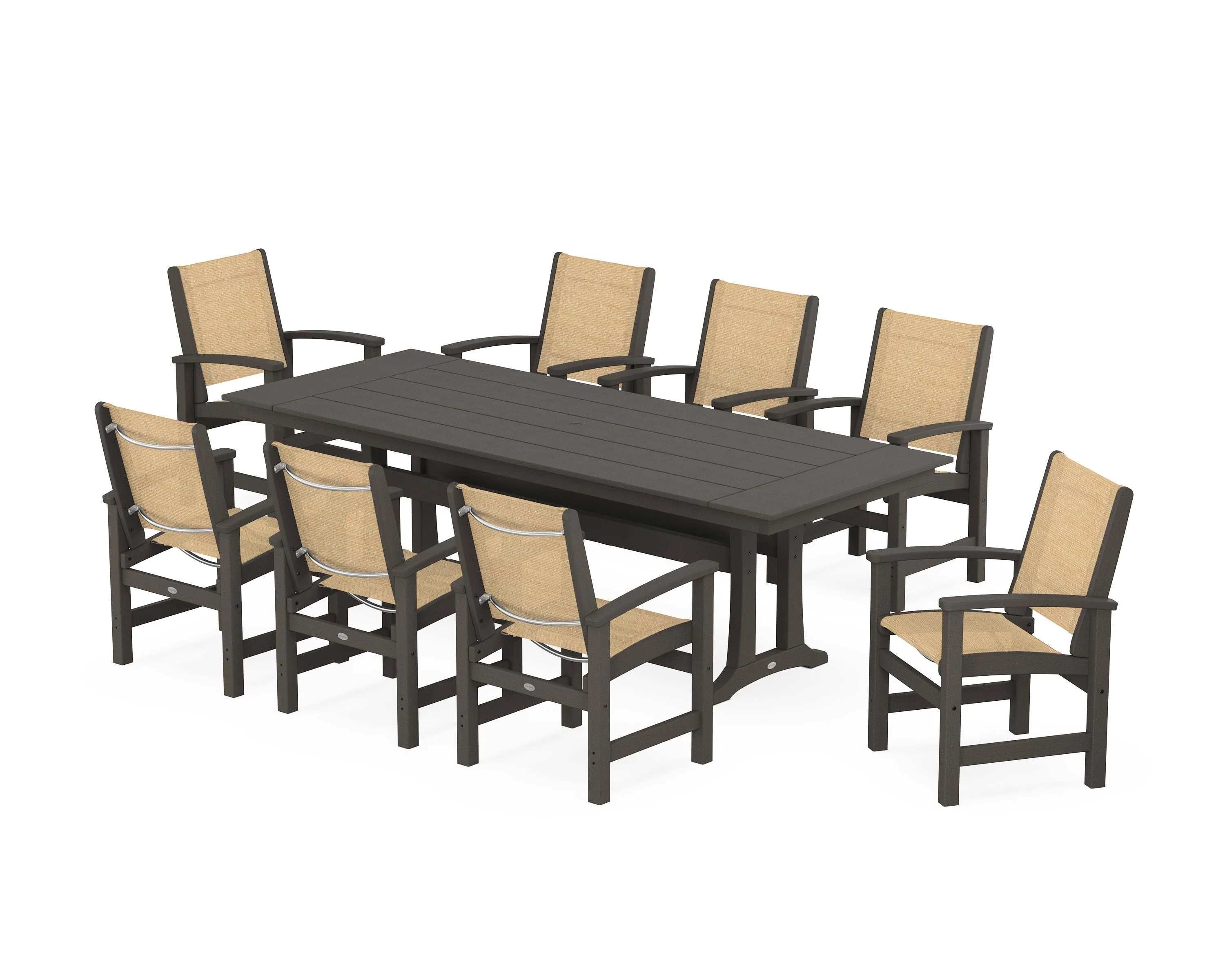 Coastal 9-Piece Farmhouse Dining Set with Trestle Legs - Image 73