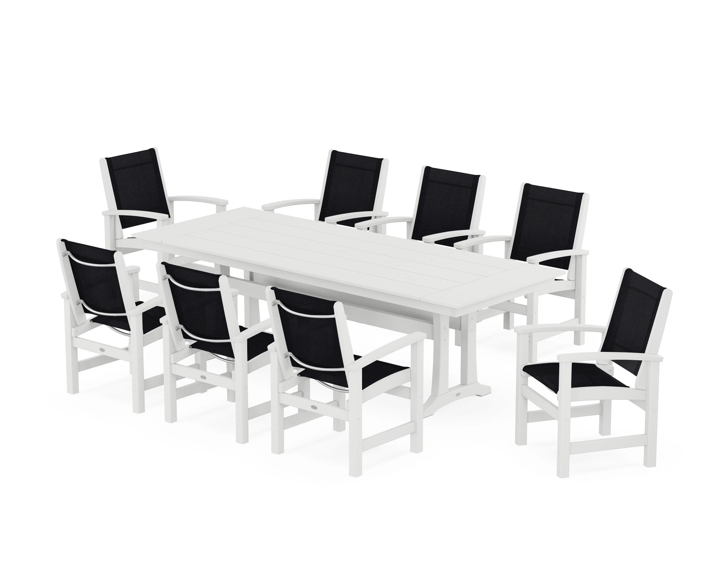 Coastal 9-Piece Farmhouse Dining Set with Trestle Legs - Image 75