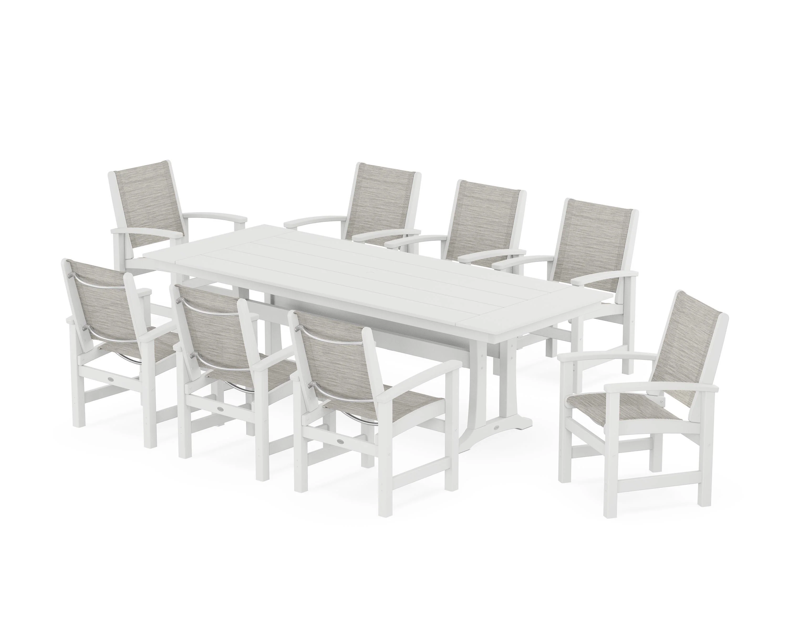 Coastal 9-Piece Farmhouse Dining Set with Trestle Legs - Image 76