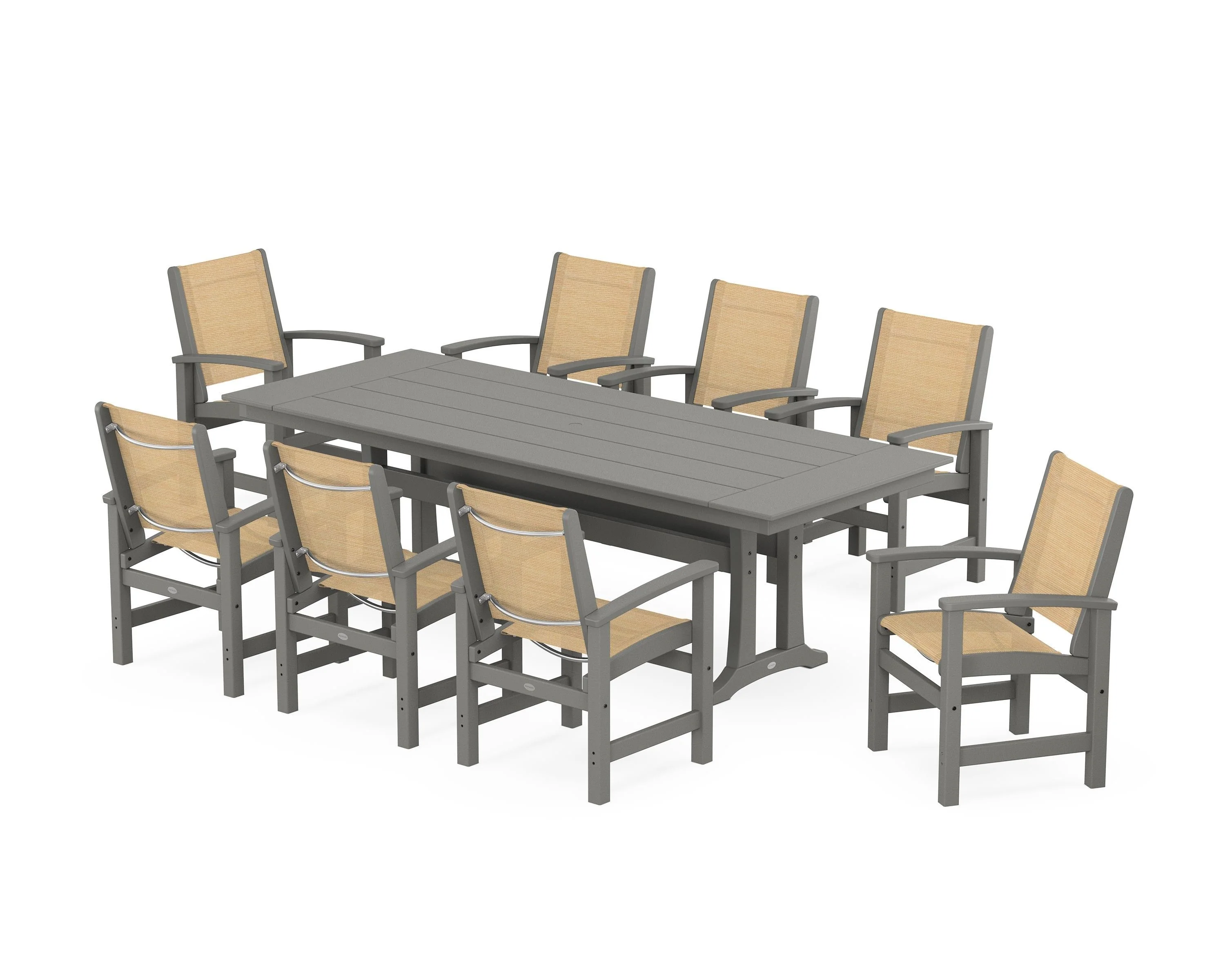 Coastal 9-Piece Farmhouse Dining Set with Trestle Legs - Image 77