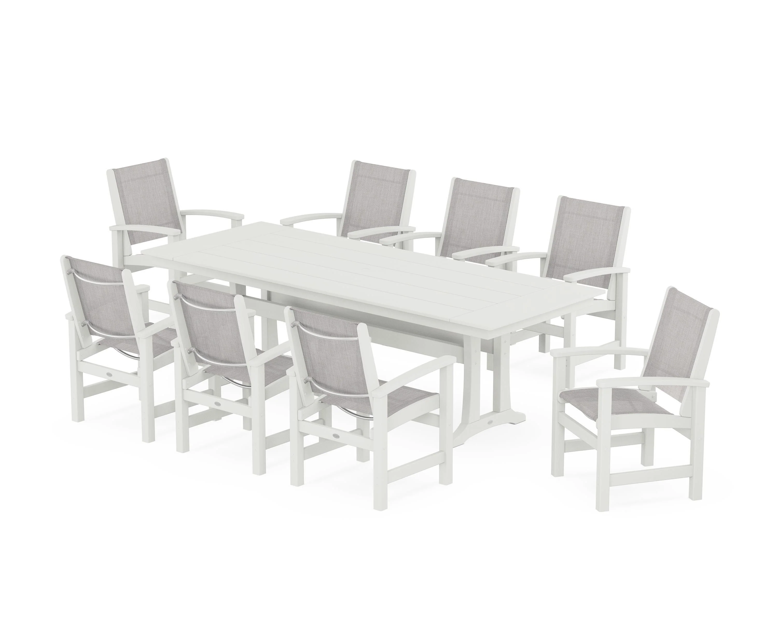 Coastal 9-Piece Farmhouse Dining Set with Trestle Legs - Image 78