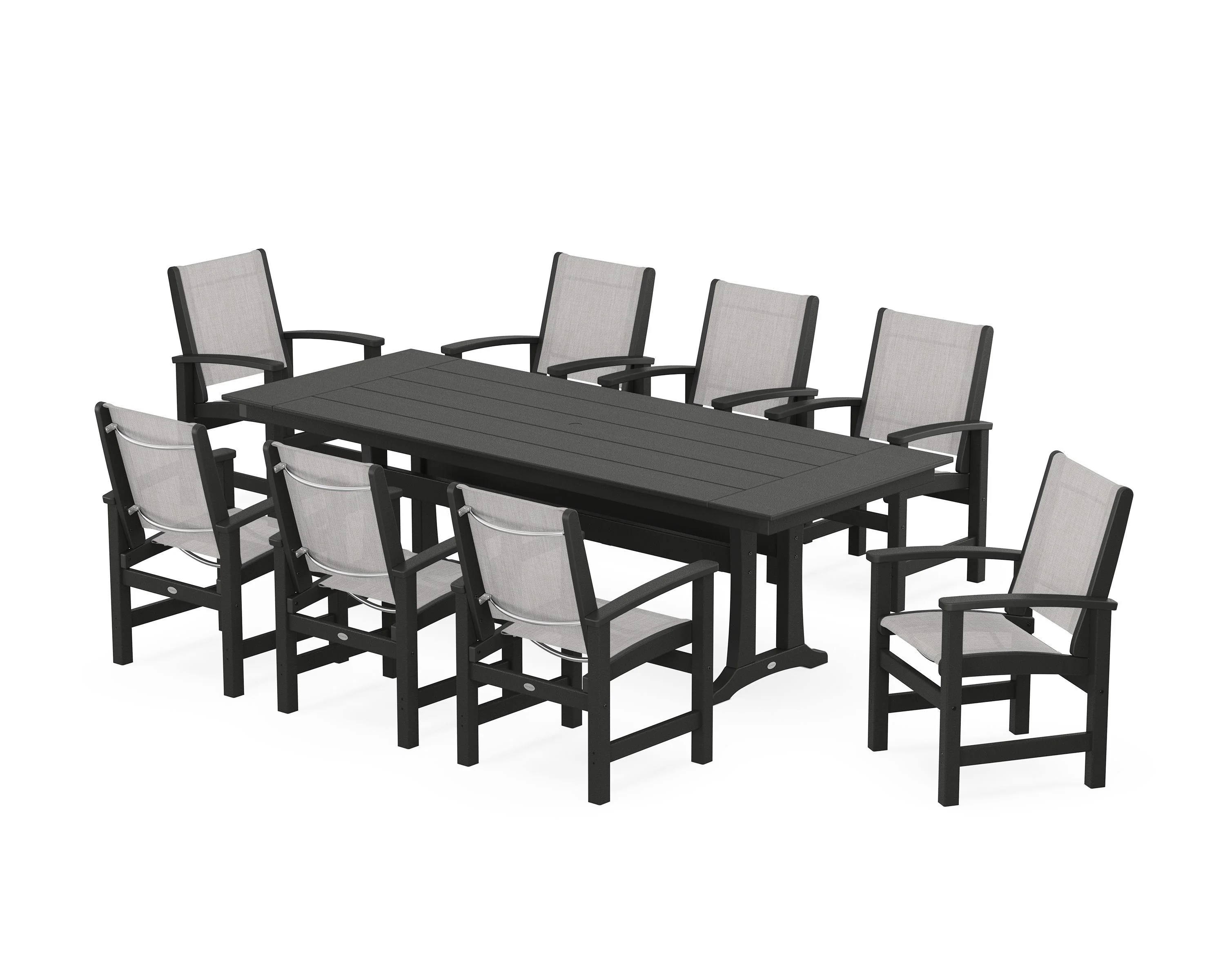 Coastal 9-Piece Farmhouse Dining Set with Trestle Legs - Image 79