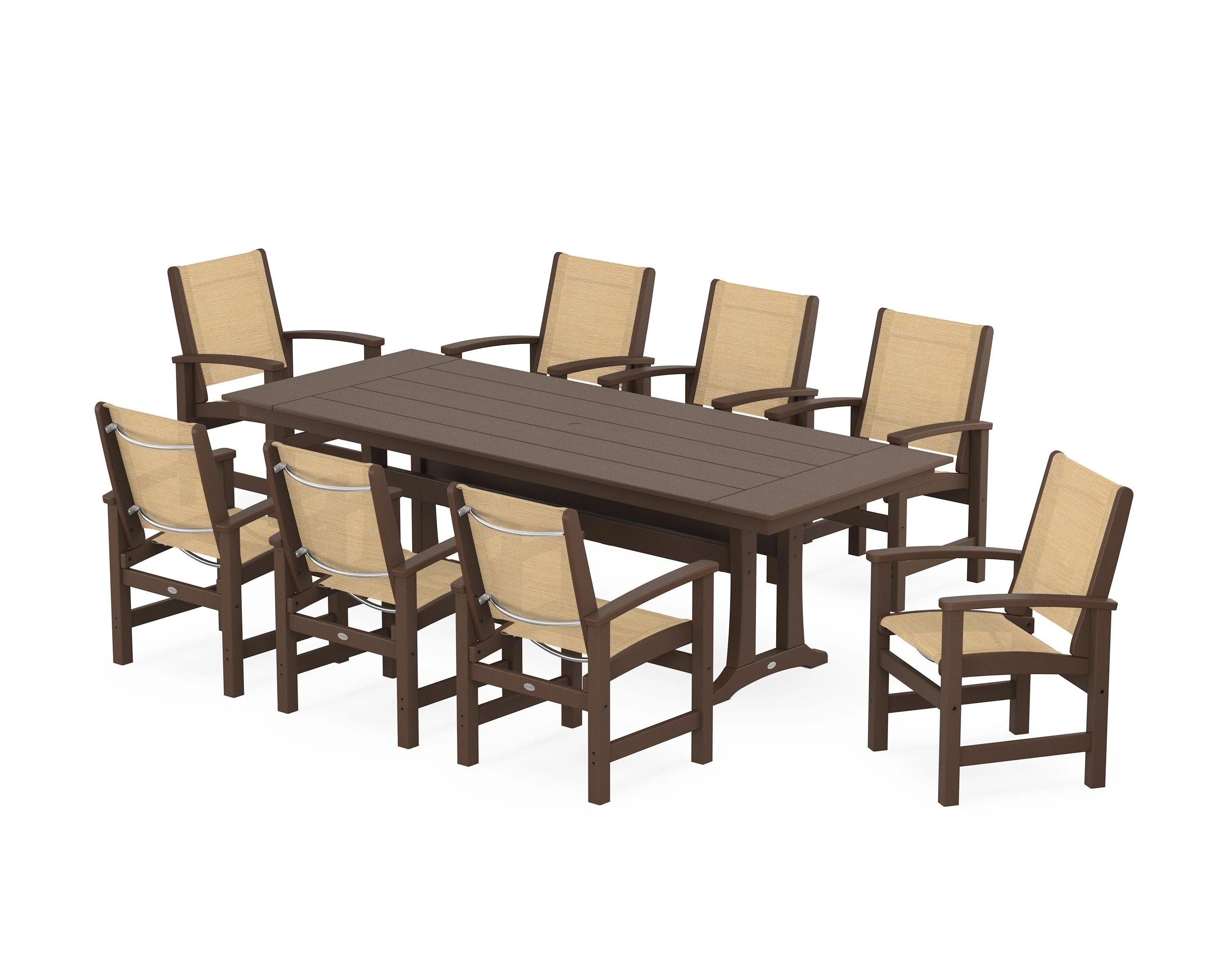 Coastal 9-Piece Farmhouse Dining Set with Trestle Legs - Image 81