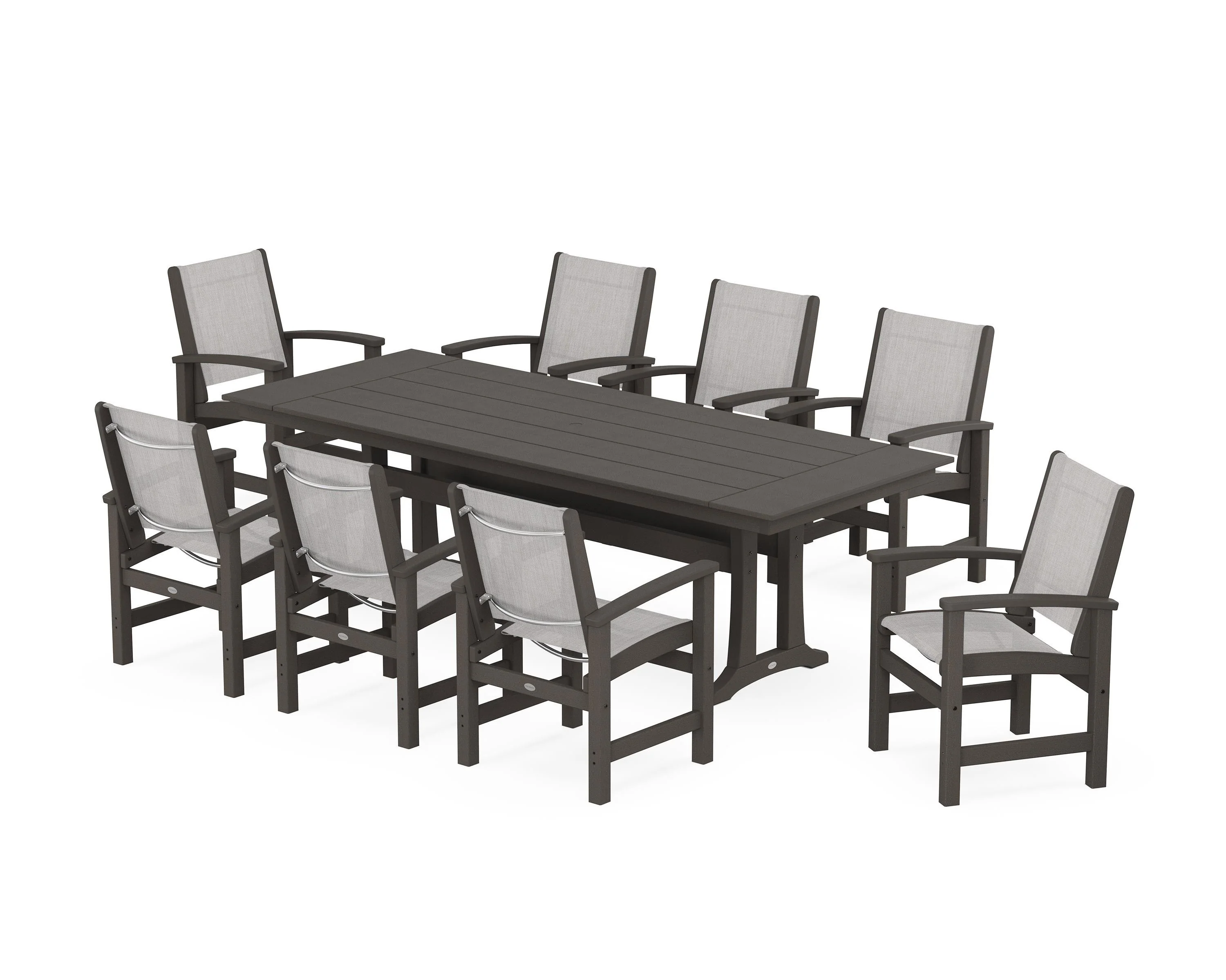 Coastal 9-Piece Farmhouse Dining Set with Trestle Legs - Image 82