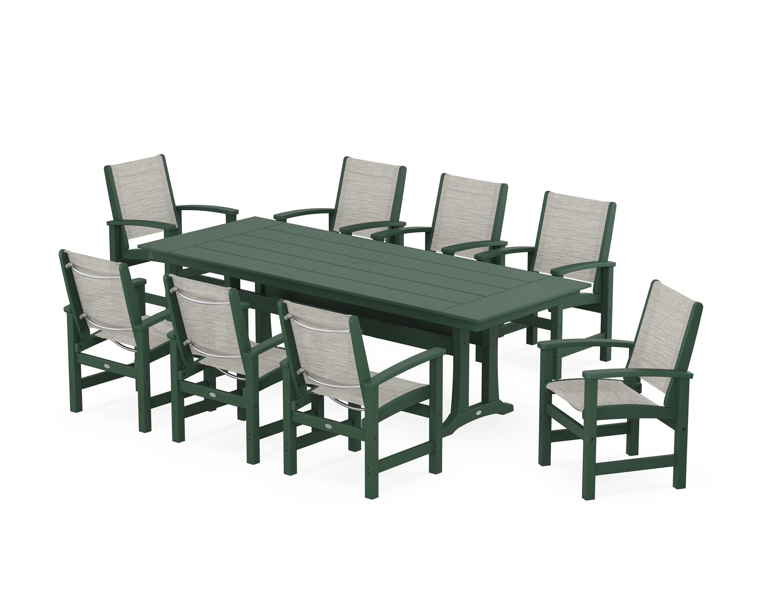 Coastal 9-Piece Farmhouse Dining Set with Trestle Legs - Image 85