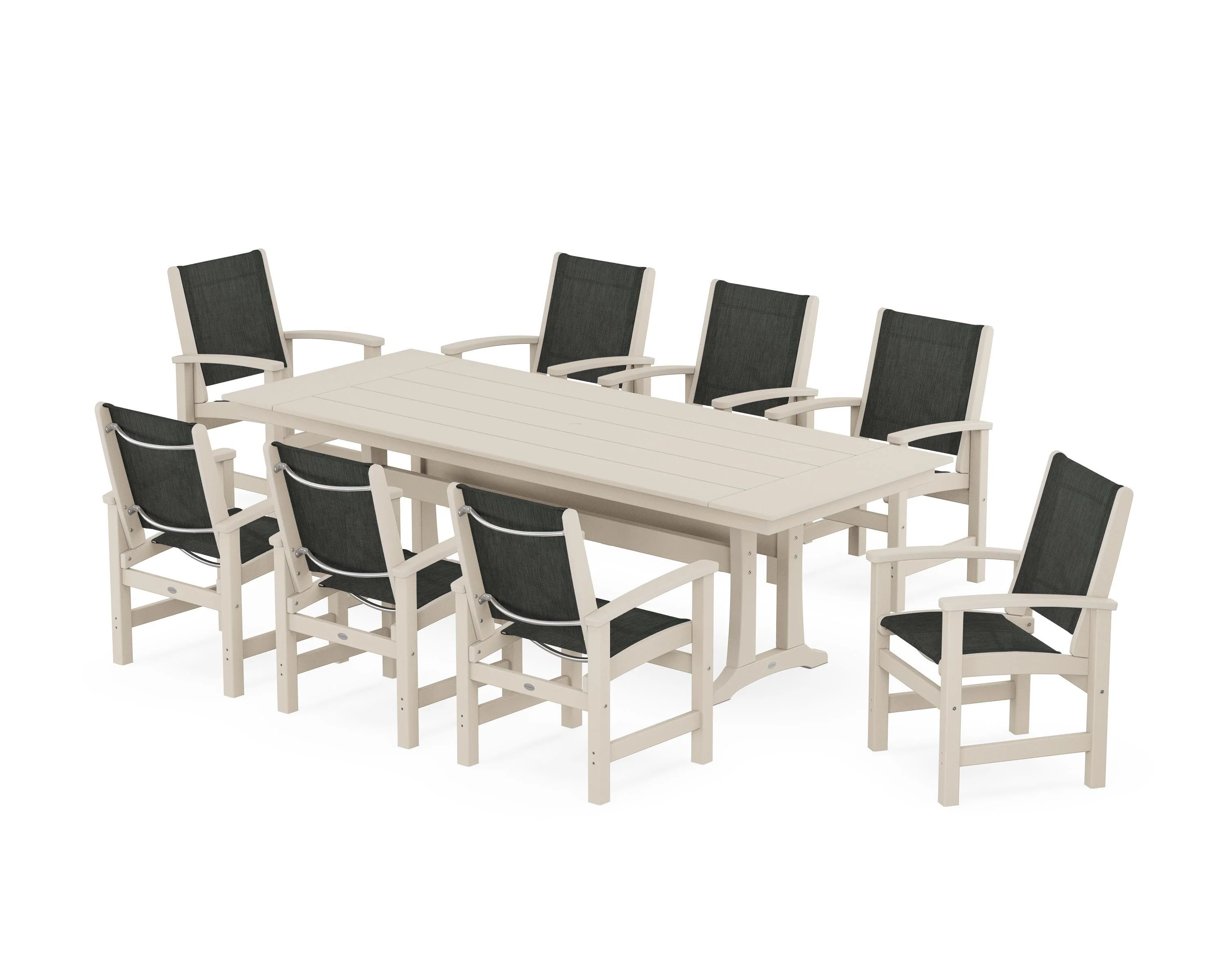 Coastal 9-Piece Farmhouse Dining Set with Trestle Legs - Image 86