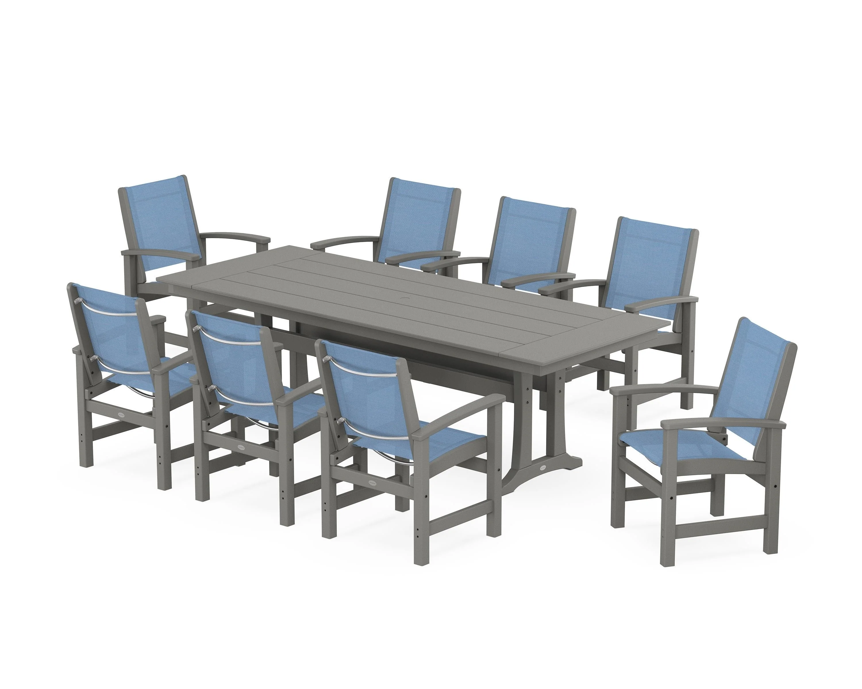 Coastal 9-Piece Farmhouse Dining Set with Trestle Legs - Image 87