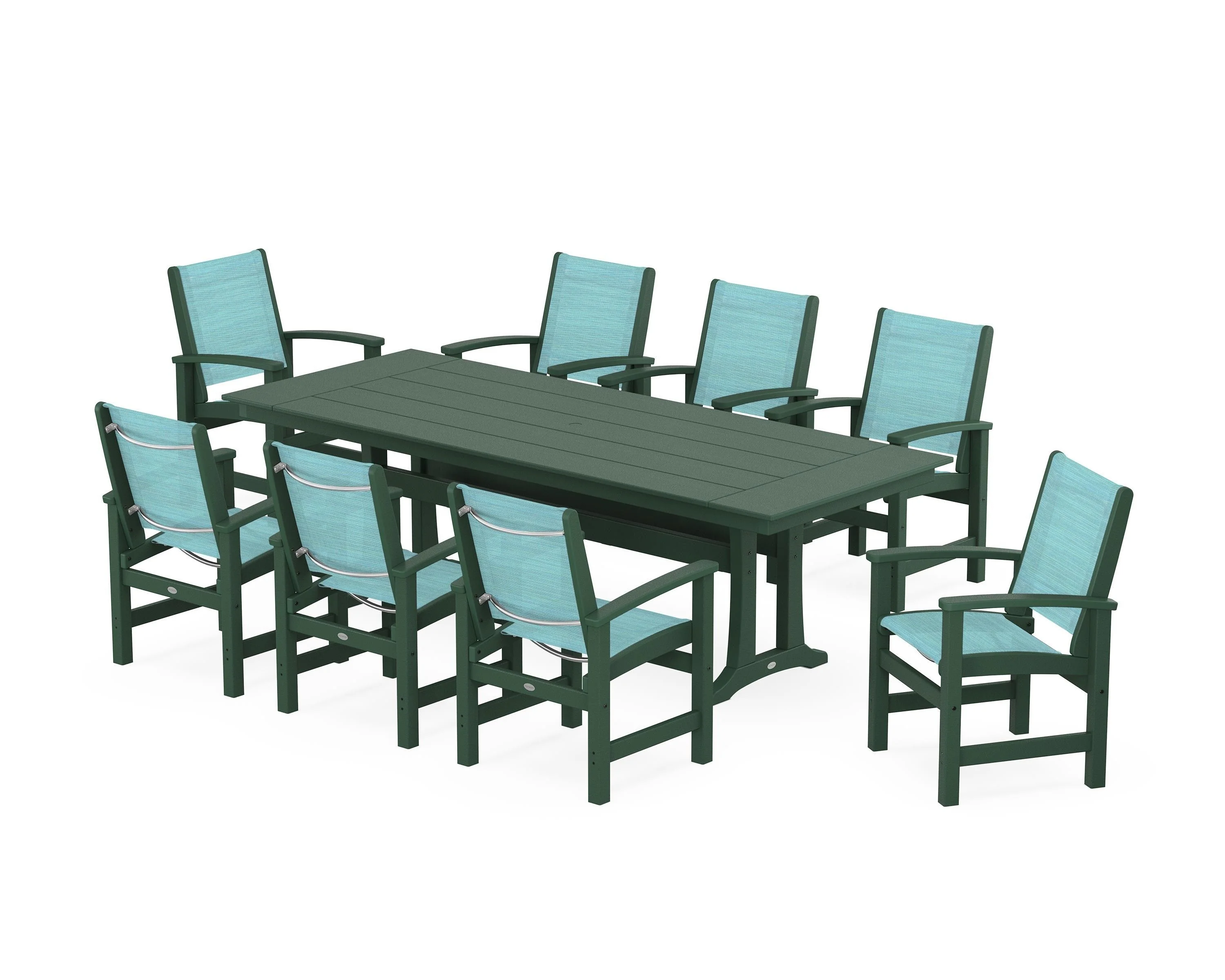 Coastal 9-Piece Farmhouse Dining Set with Trestle Legs - Image 90