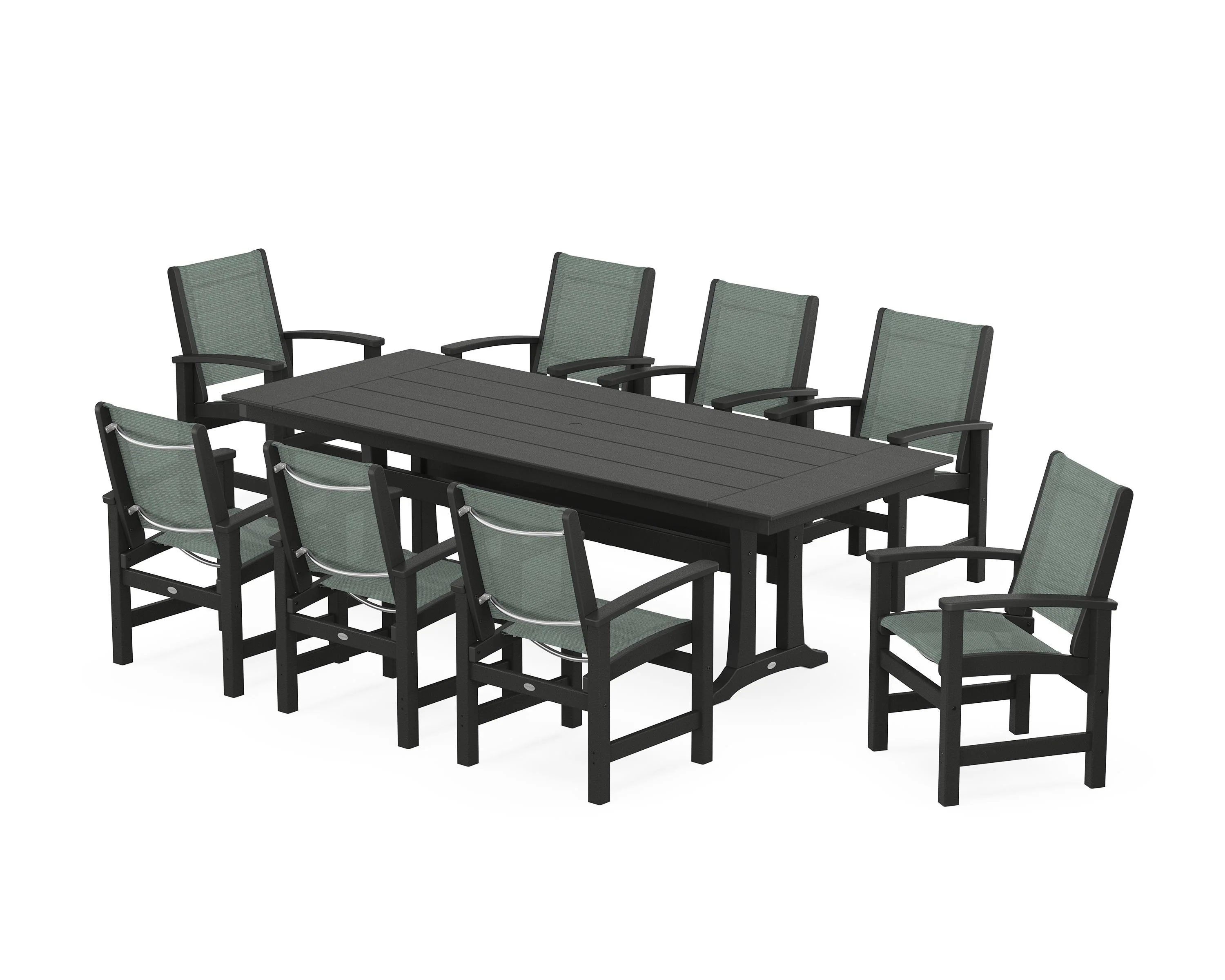 Coastal 9-Piece Farmhouse Dining Set with Trestle Legs - Image 91