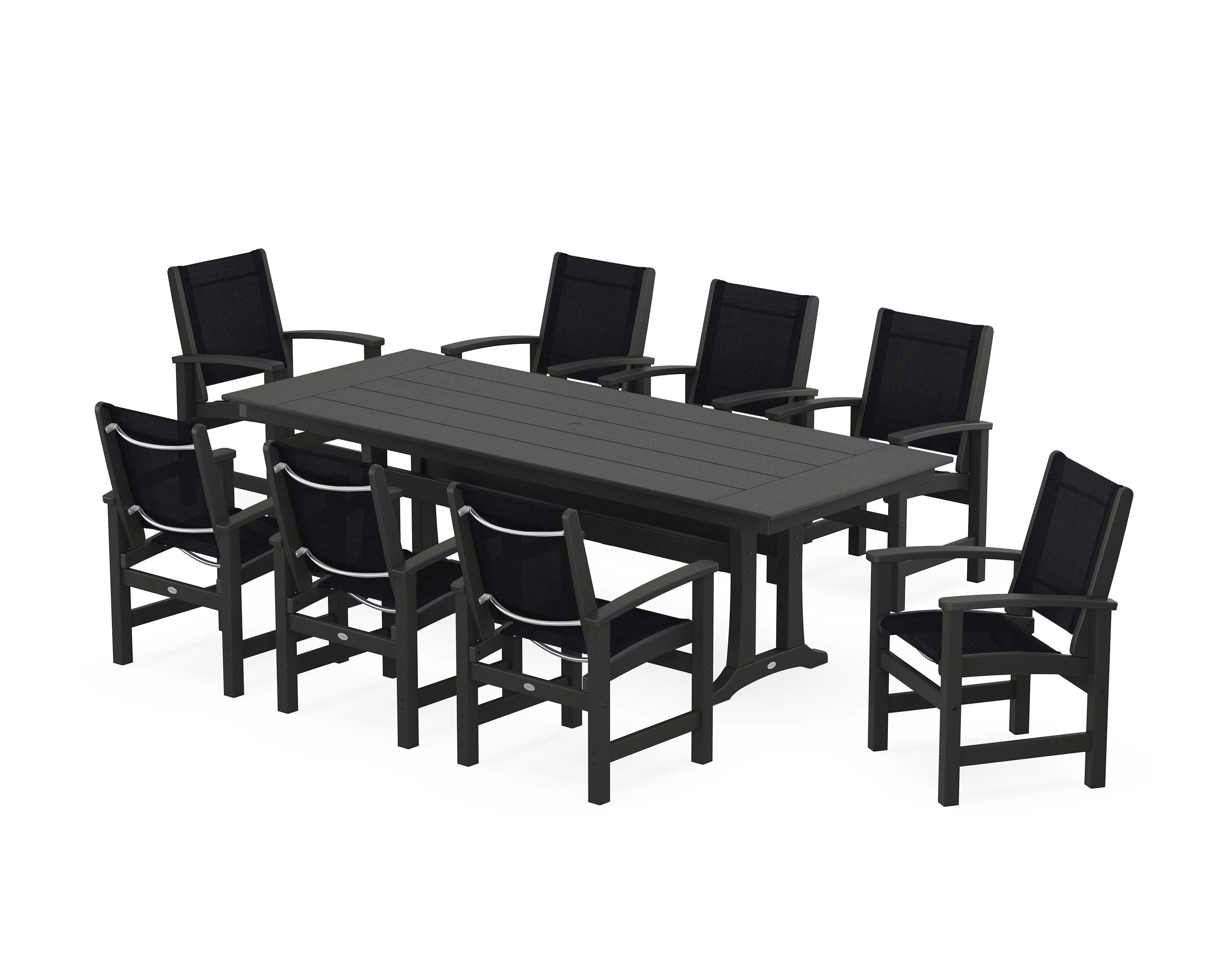 Coastal 9-Piece Farmhouse Dining Set with Trestle Legs - Image 93