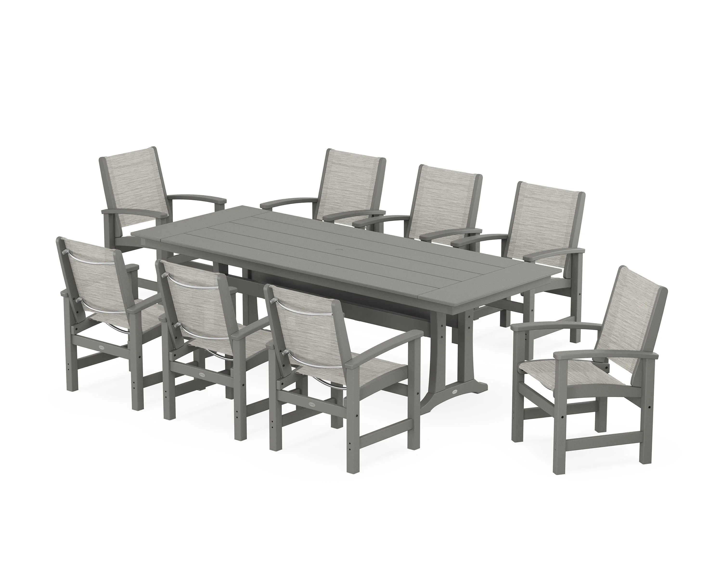 Coastal 9-Piece Farmhouse Dining Set with Trestle Legs - Image 94