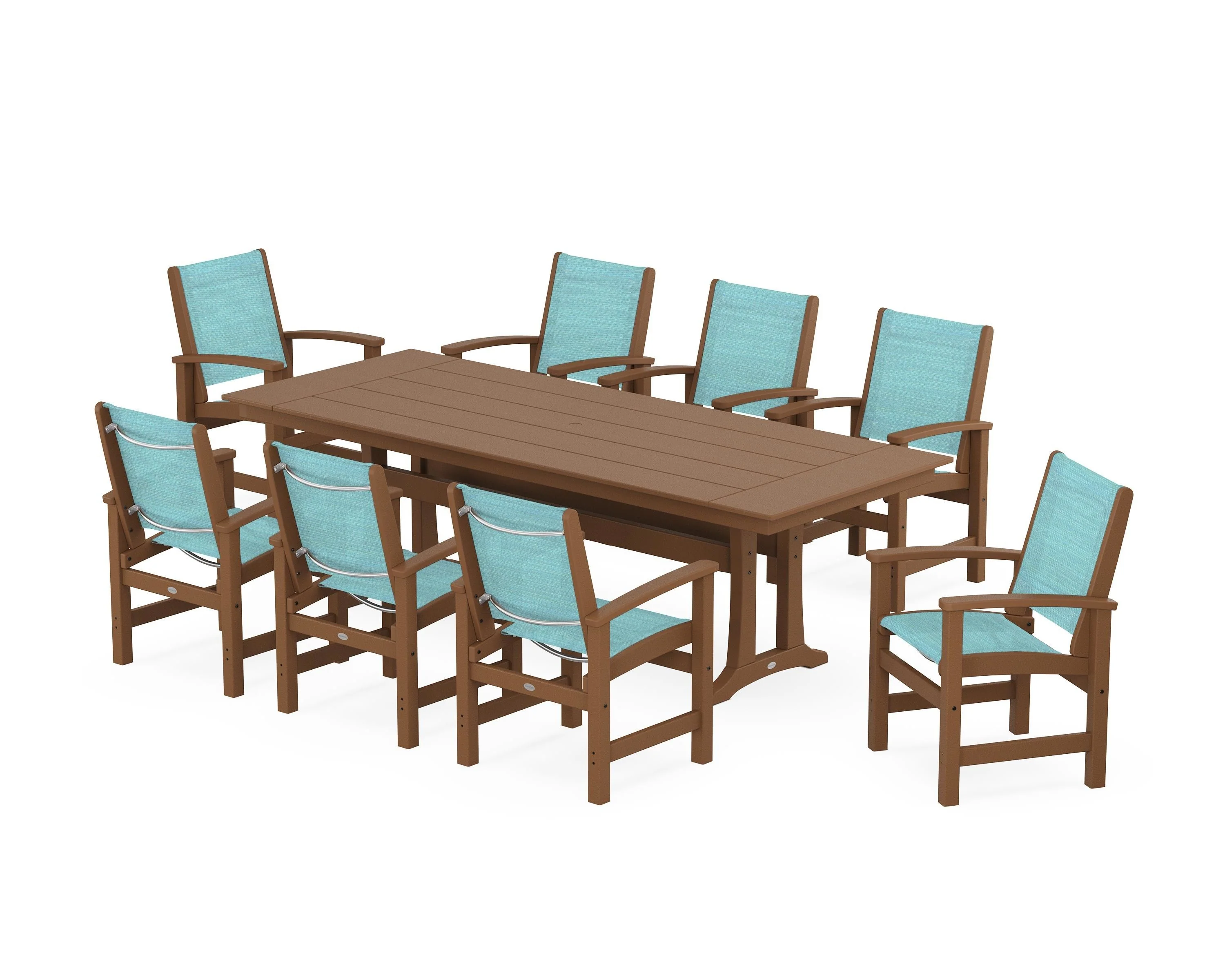 Coastal 9-Piece Farmhouse Dining Set with Trestle Legs - Image 98