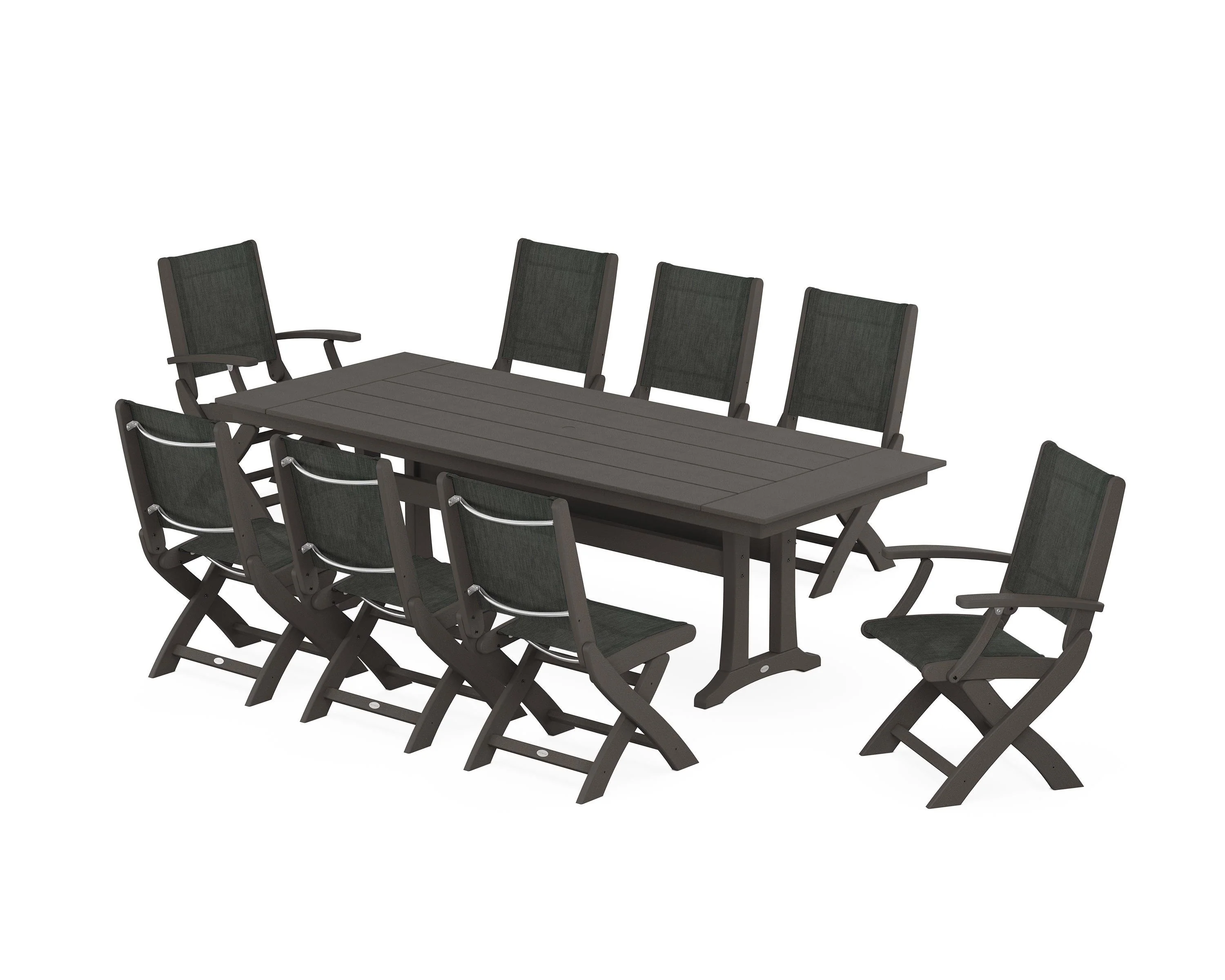 Coastal 9-Piece Folding Dining Chair Farmhouse Dining Set with Trestle Legs - Image 10