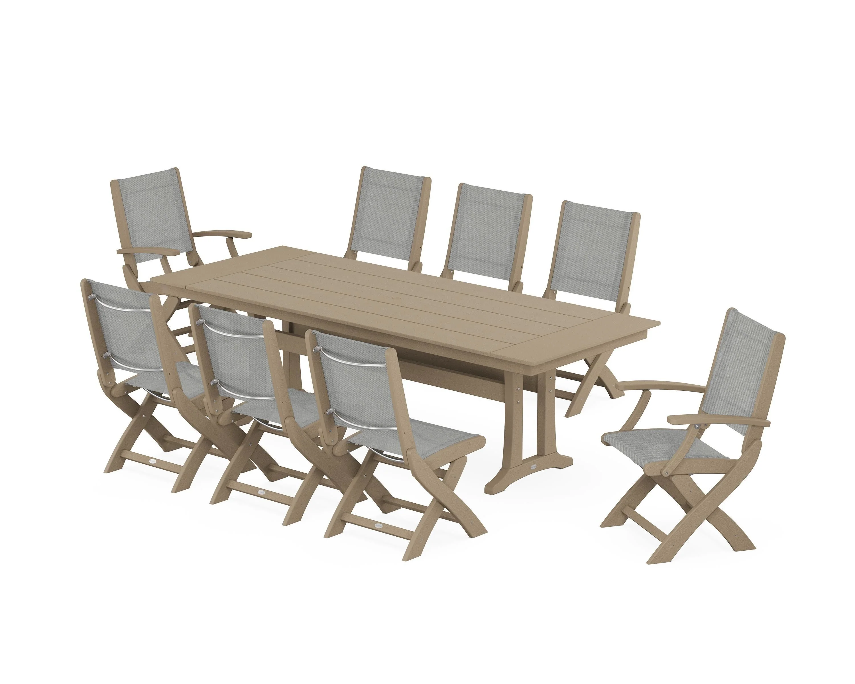 Coastal 9-Piece Folding Dining Chair Farmhouse Dining Set with Trestle Legs - Image 106