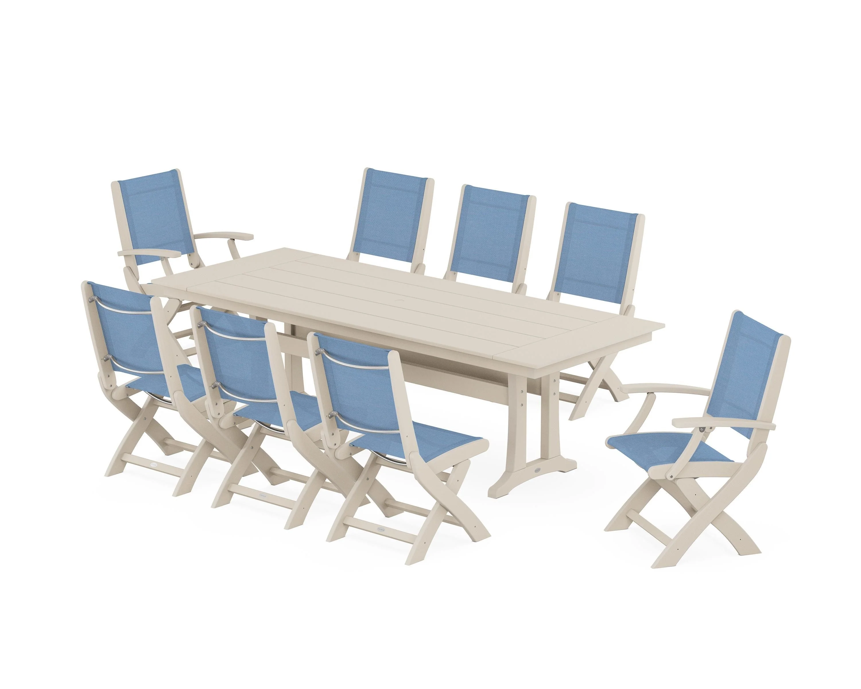 Coastal 9-Piece Folding Dining Chair Farmhouse Dining Set with Trestle Legs - Image 109