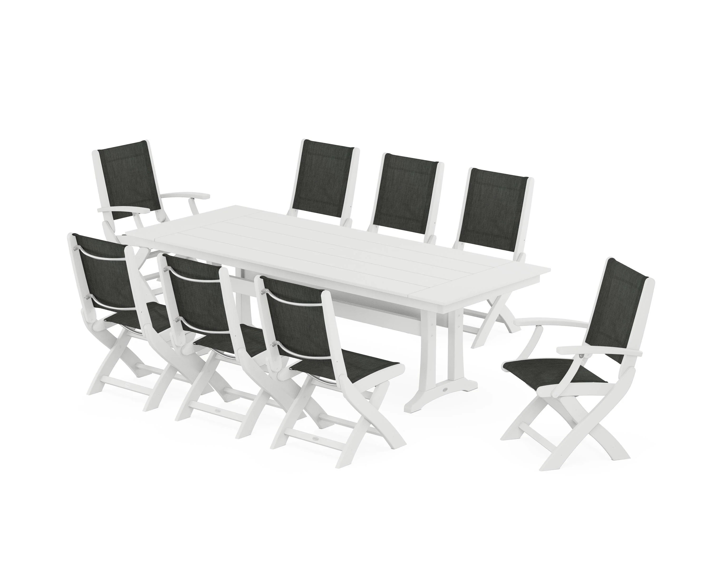 Coastal 9-Piece Folding Dining Chair Farmhouse Dining Set with Trestle Legs - Image 110