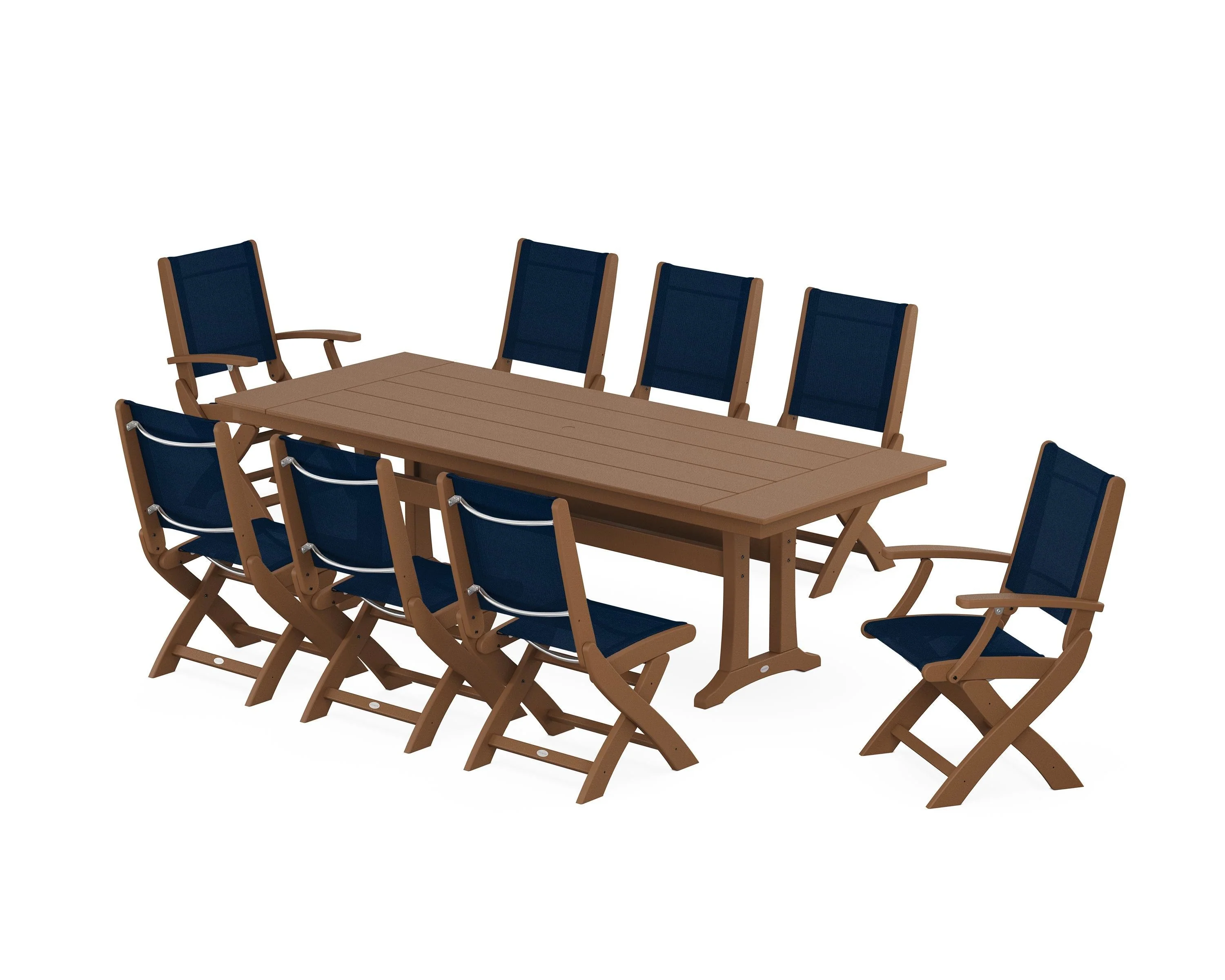 Coastal 9-Piece Folding Dining Chair Farmhouse Dining Set with Trestle Legs - Image 111